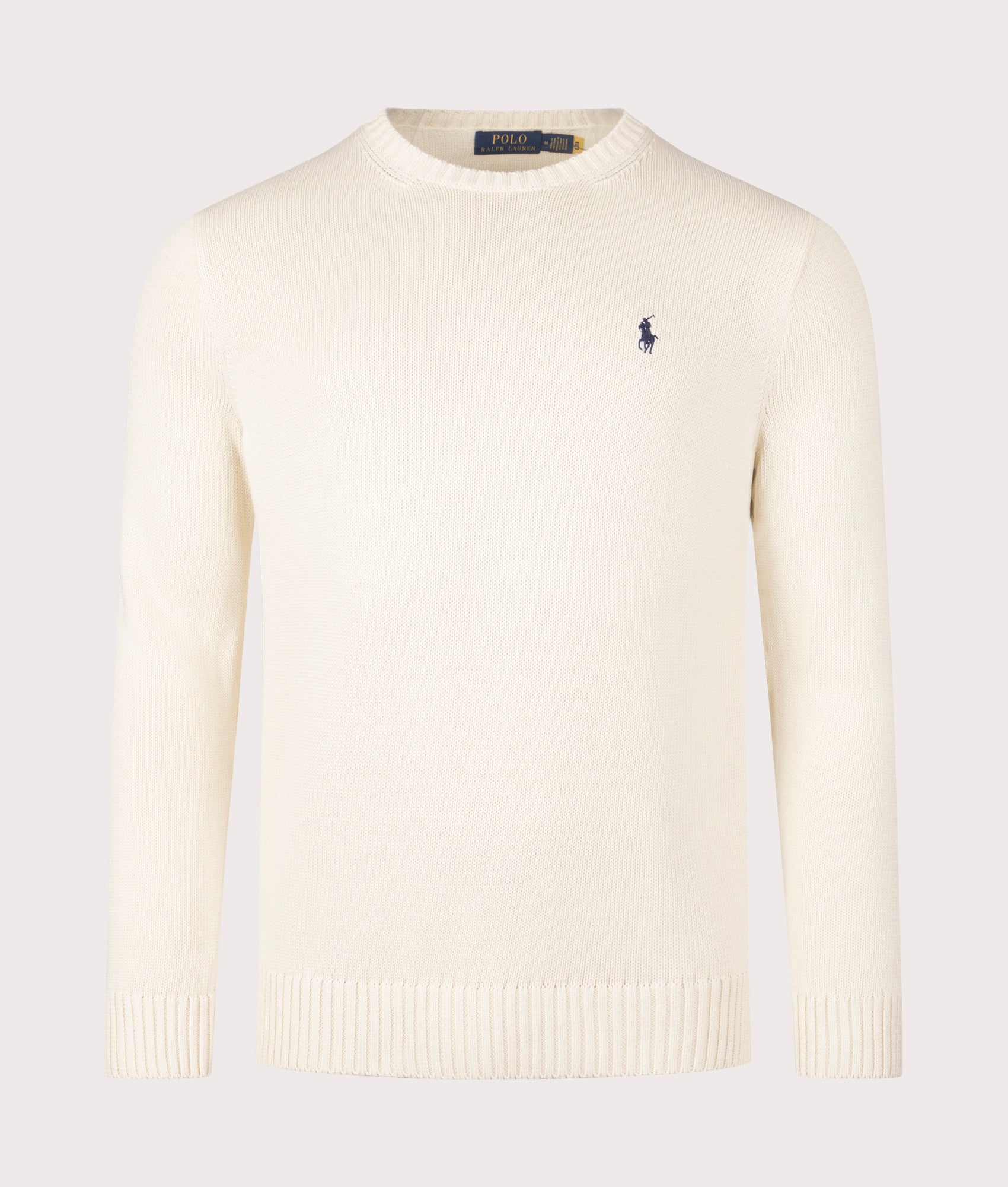 Cotton Ribbed Crew Neck Jumper in Andover Cream | 100% Cotton | Polo Ralph Lauren | EQVVS | Front shot 
