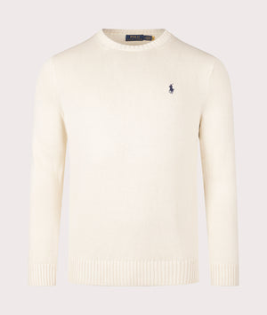 Cotton Ribbed Crew Neck Jumper in Andover Cream | 100% Cotton | Polo Ralph Lauren | EQVVS | Front shot 