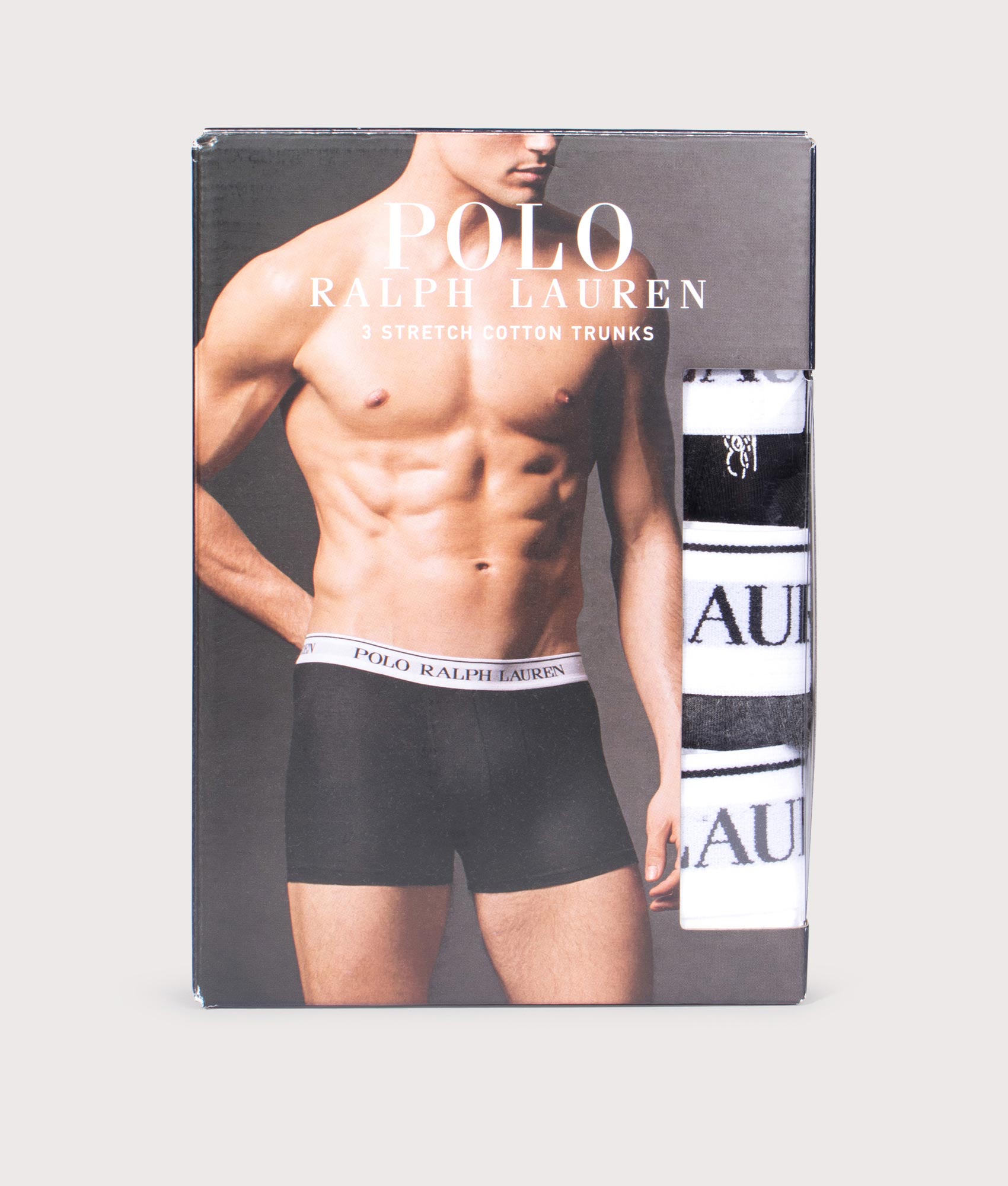 3 Pack Classic Stretch Cotton Trunks in White/Barclay Heather/Black AOPP | Polo Ralph Lauren | EQVVS | Box shot 