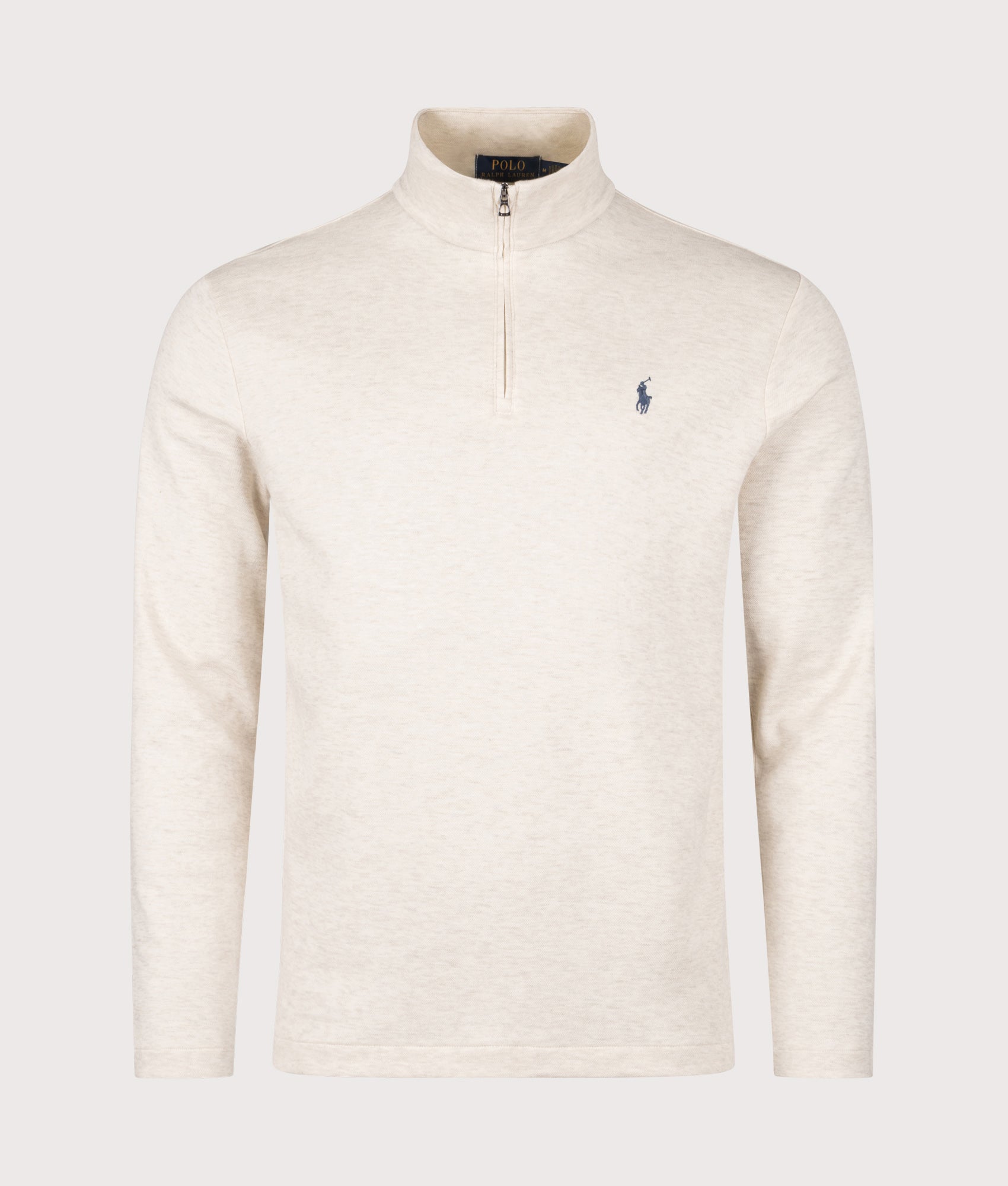 Jacquard Quarter Zip Sweatshirt in Chalk Heather | Polo Ralph Lauren | Shot at EQVVS | Front shot 