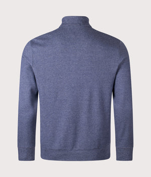 Textured Double-Knit Quarter Zip Sweatshirt by Polo Ralph Lauren in Spring Navy Heather/ Nevis. Shot by EVVS. Back shot.