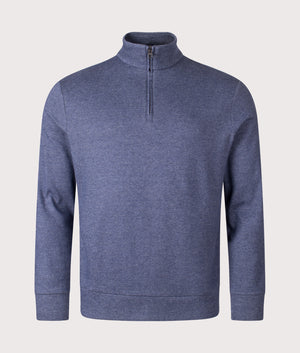 Textured Double-Knit Quarter Zip Sweatshirt by Polo Ralph Lauren in Spring Navy Heather/ Nevis. Shot by EVVS. Front shot.