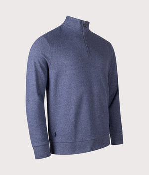 Textured Double-Knit Quarter Zip Sweatshirt by Polo Ralph Lauren in Spring Navy Heather/ Nevis. Shot by EVVS. Front angled shot.