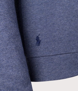 Textured Double-Knit Quarter Zip Sweatshirt by Polo Ralph Lauren in Spring Navy Heather/ Nevis. Shot by EVVS. Detail shot.