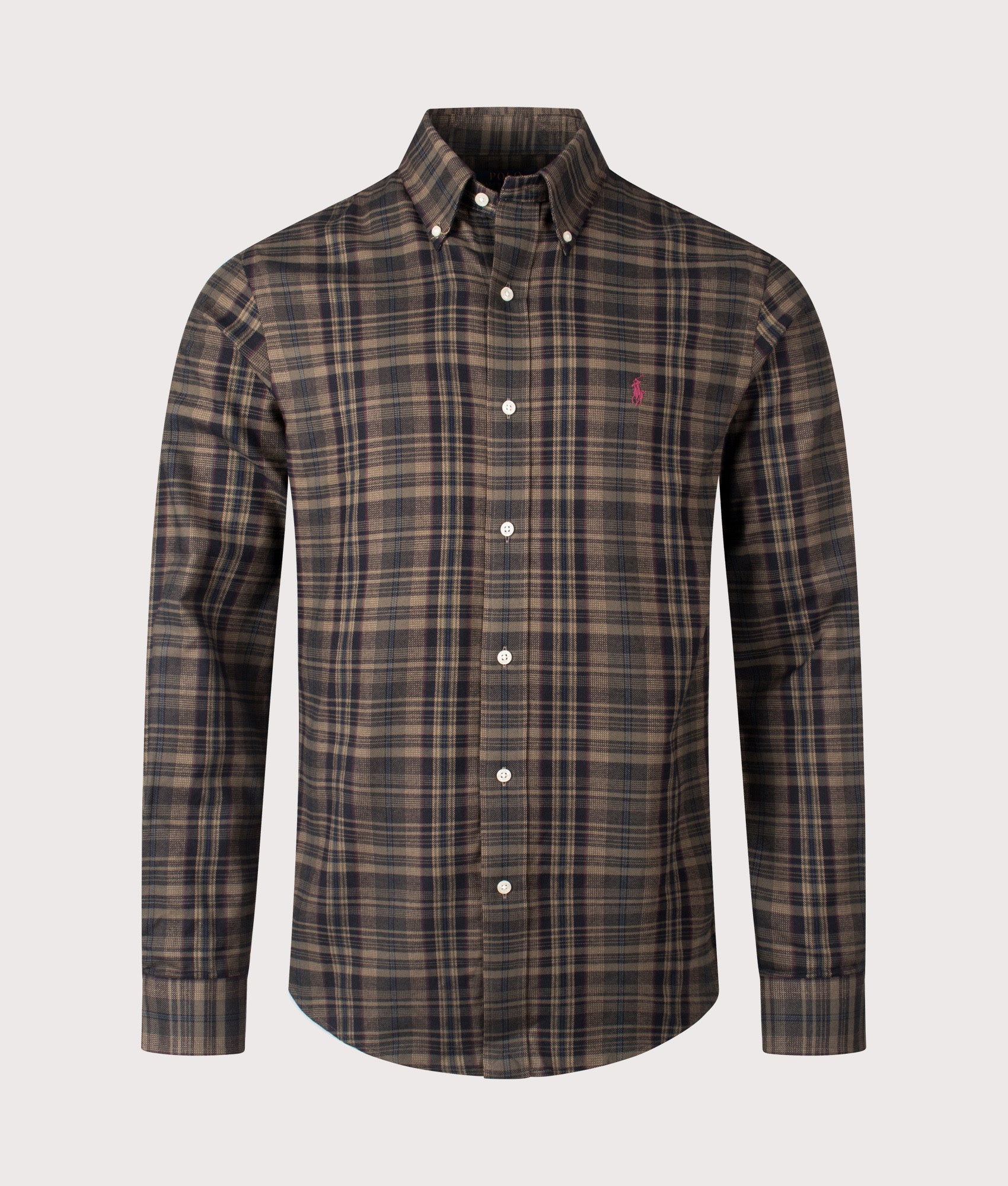 Polo Ralph Lauren Custom Fit Brushed Twill Pony Player Shirt in Olive Khaki for Men at EQVVS. Front Shot at EQVVS