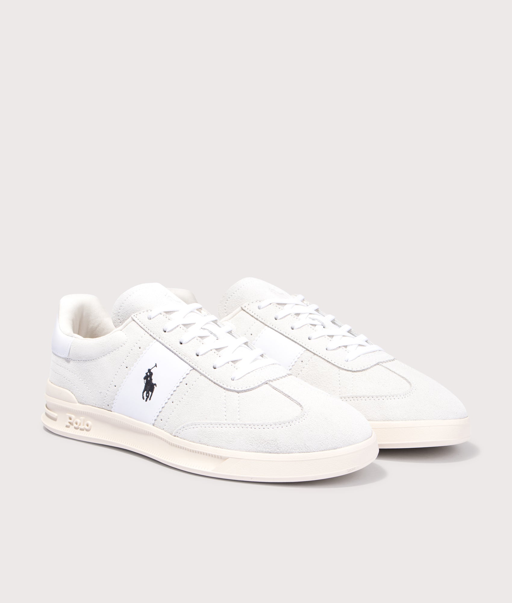 Polo Ralph Lauren Heritage Aera Suede Sneakers in White. Shot at EQVVS. 
