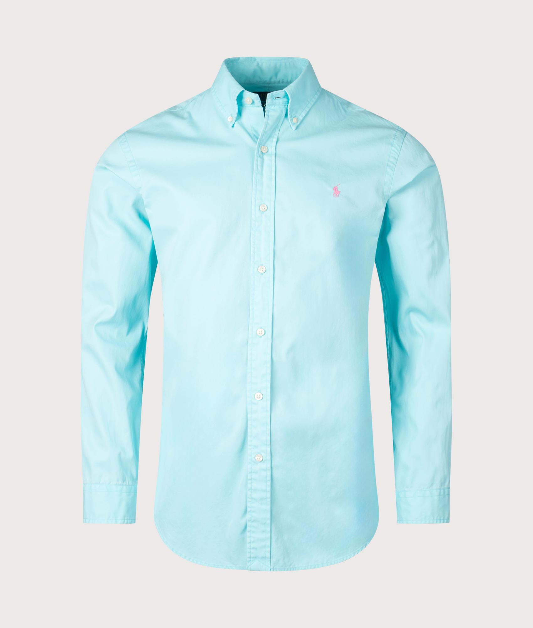 Polo Ralph Lauren Custom Fit Twill Shirt in Aqua Blue. Shot at EQVVS.  Front shot 