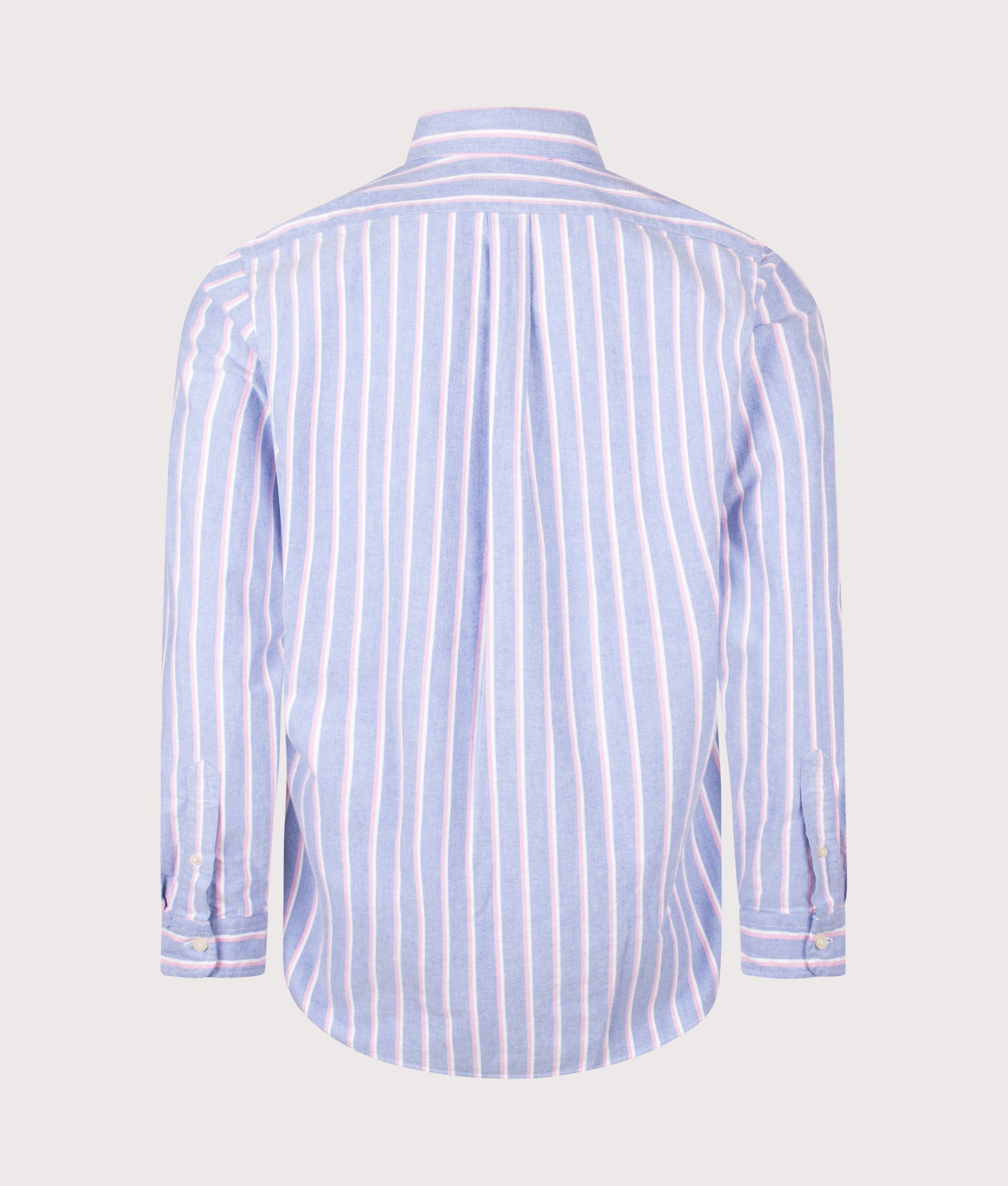 Polo Ralph Lauren Custom Fit Lightweight Oxford Shirt in Blue and Pink stripe at EQVVS Menswear. Back shot.