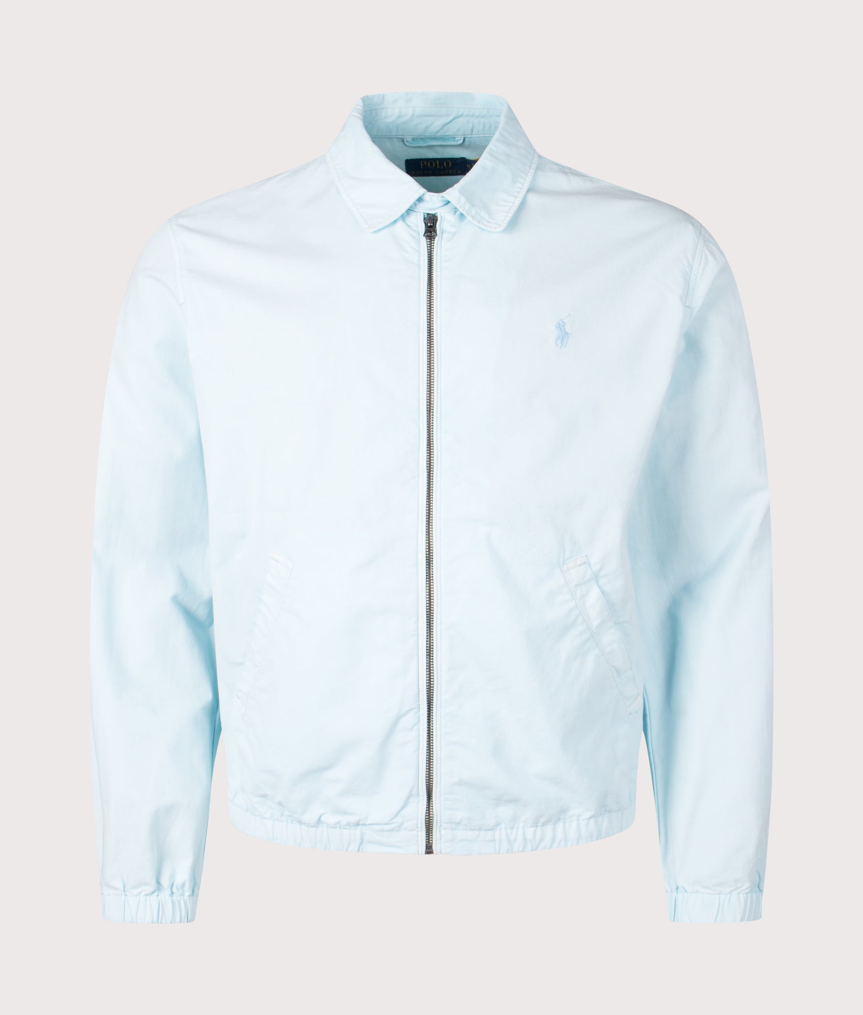 Polo Ralph Lauren The Bayport Mineral-Dyed Poplin Jacket in Sky. Shot at EQVVS. Front shot 