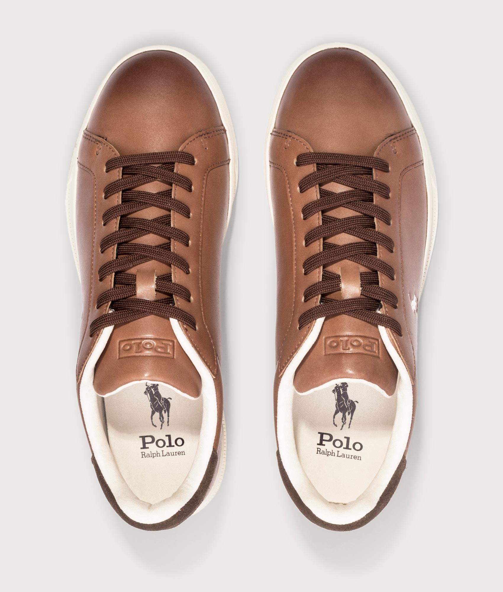 Polo Ralph Lauren Heritage Court II arrive in the Tan and Ecru at EQVVS Menswear. Top shot. 