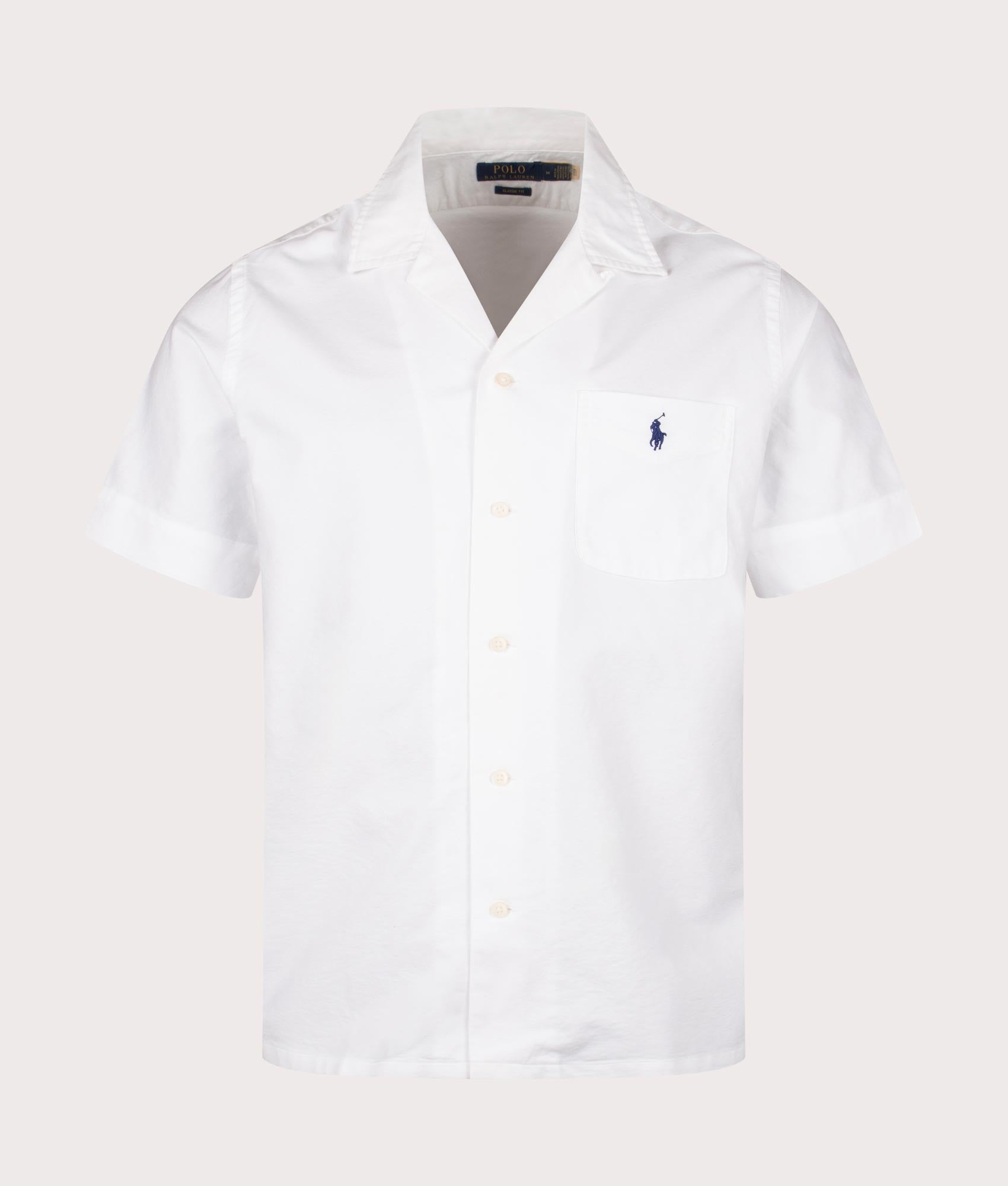 Polo Ralph Lauren Classic Fit Oxford Camp Shirt in White at EQVVS. Front Shot.