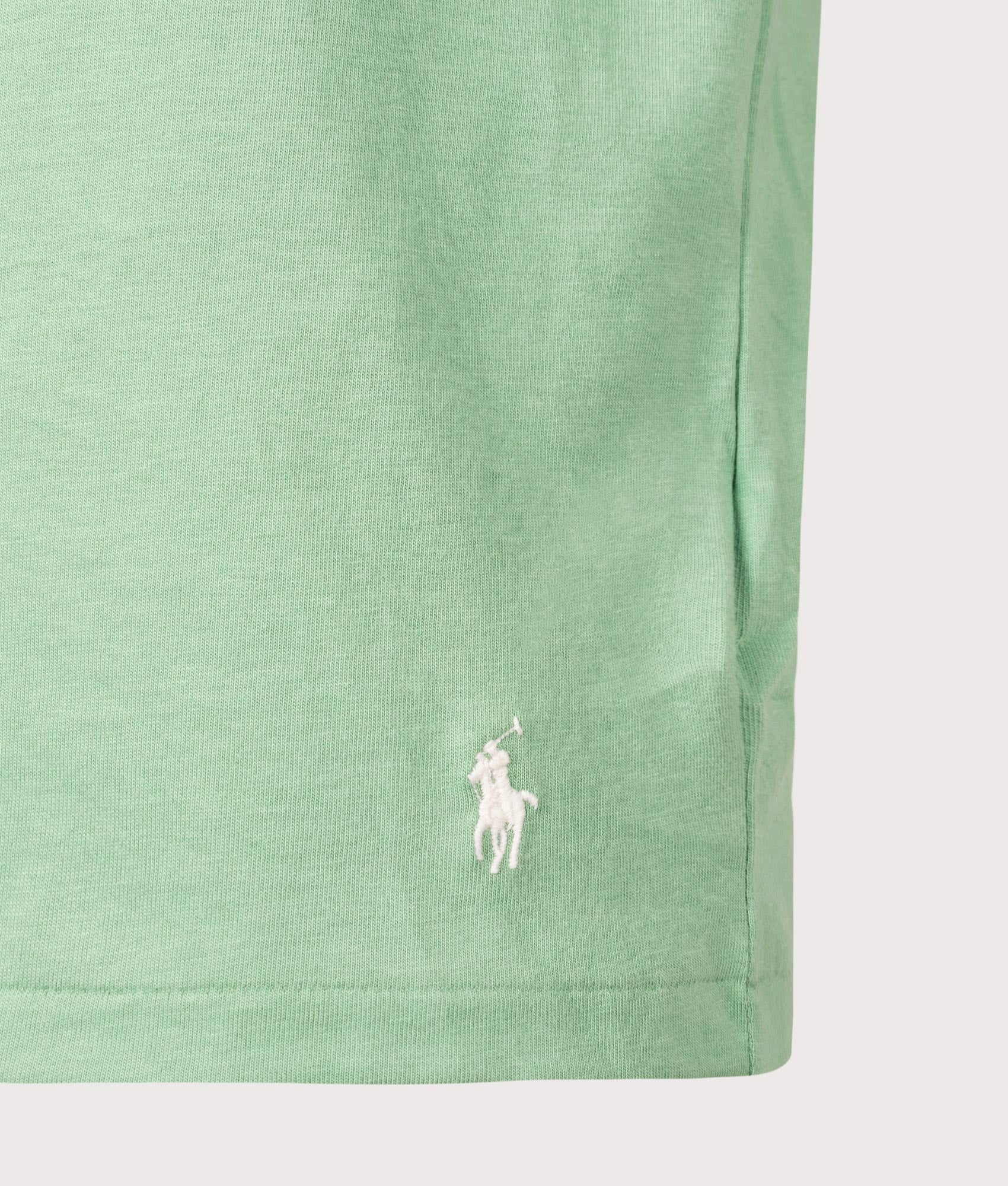Polo Ralph Lauren Logo Cotton Jersey Lounge T-Shirt in  Pistachio . Shot at EQVVS. Hem detail shot 