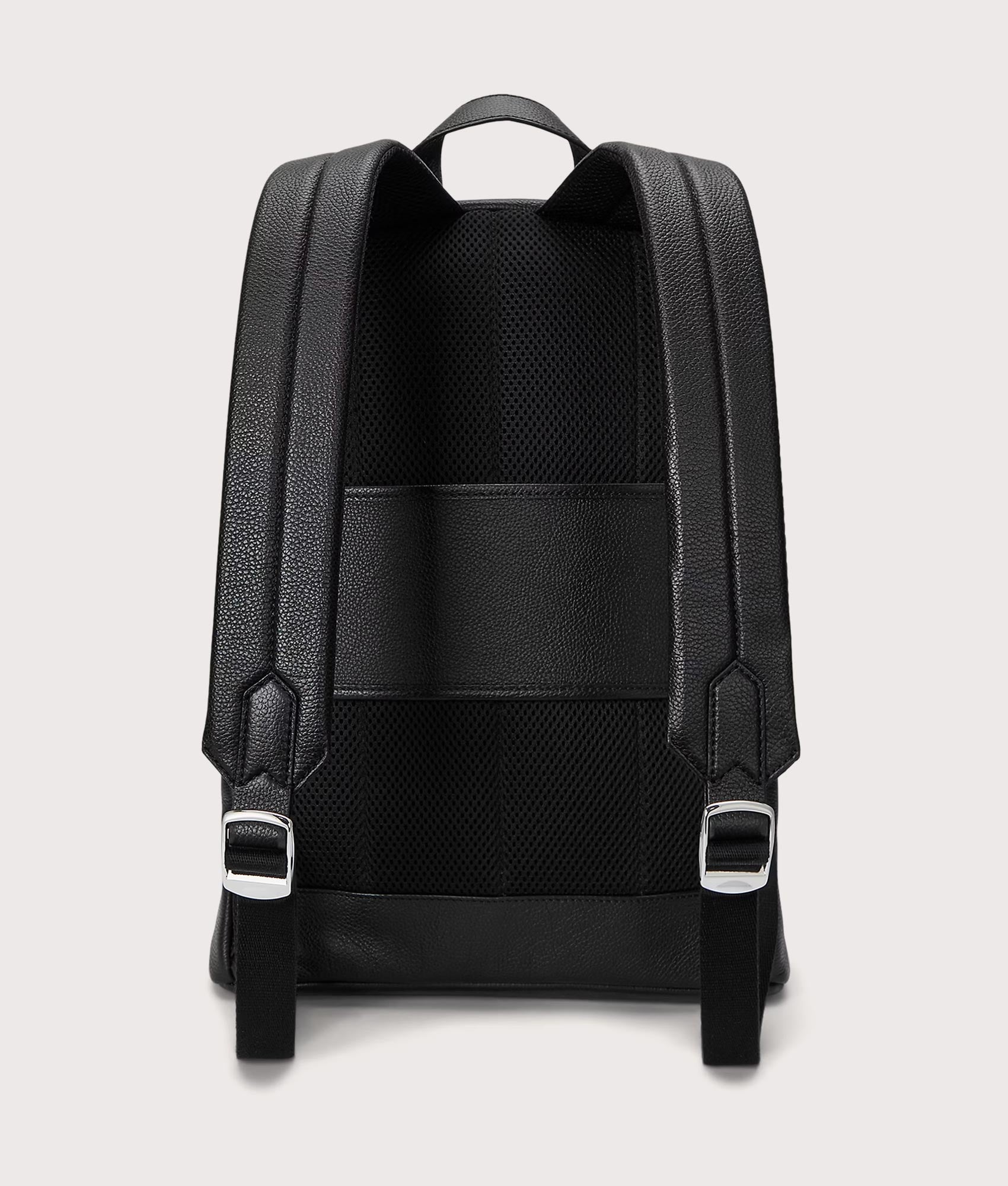 Polo Ralph Lauren Pebbled Leather Backpack in Black at EQVVS Menswear.  Back shot.
