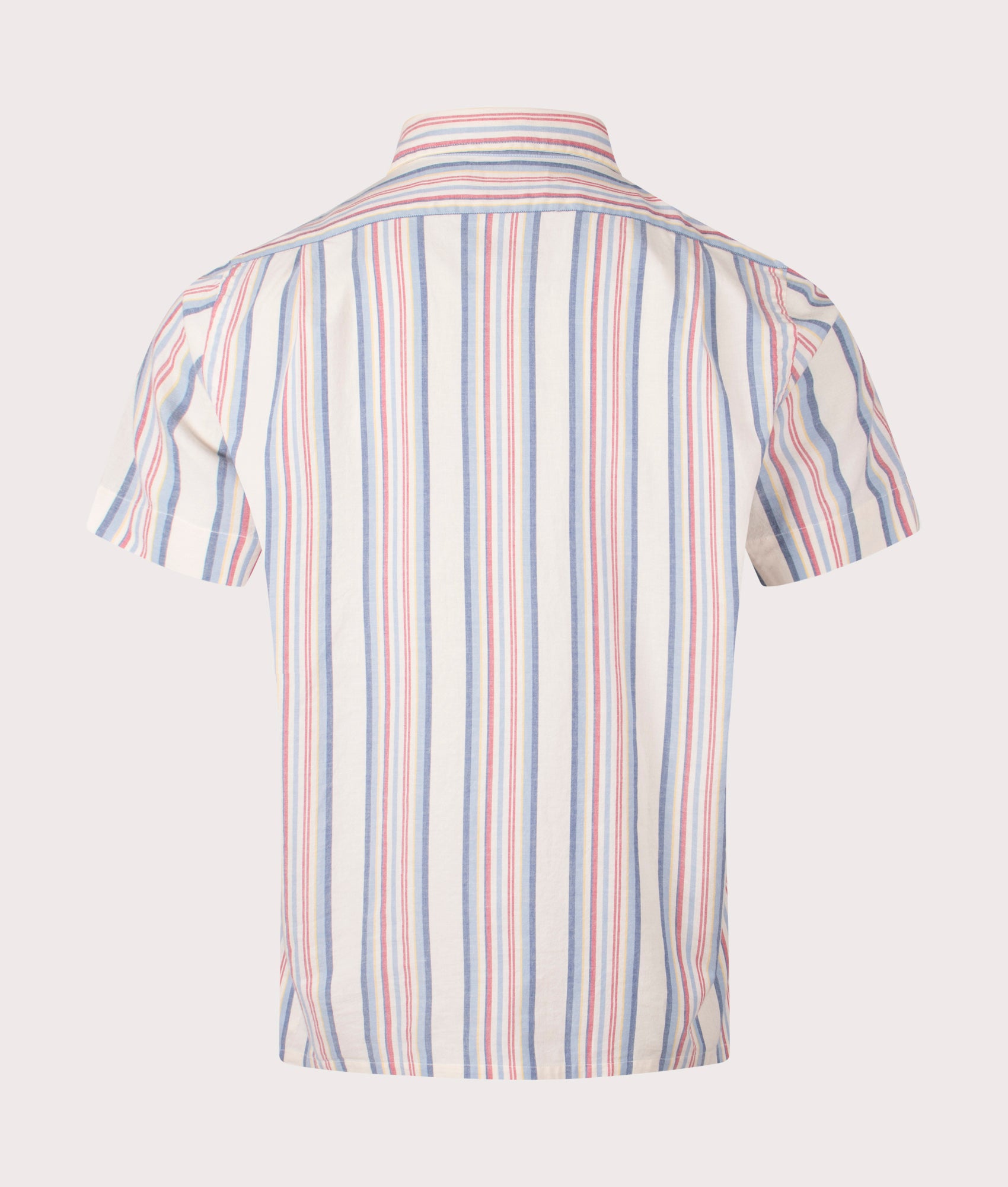 Polo Ralph Lauren Classic Fit Striped Chambray Camp Shirt in Off White and Red Multi Back shot at EQVVS.
