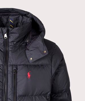 Gorham Down Jacket in Polo Black | Polo Ralph Lauren | EQVVS | Front detail shot 