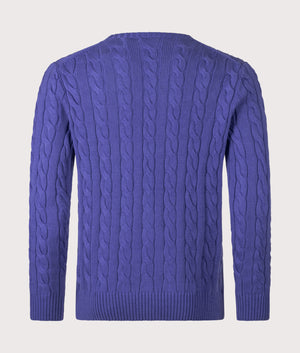 Cable Knit Cotton Jumper by Polo Ralph Lauren in Bluebell Bloom. Shot by EQVVS. Backshot.