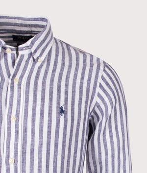 Custom Fit Striped Linen Shirt. Shot by EQVVS. Detail shot.