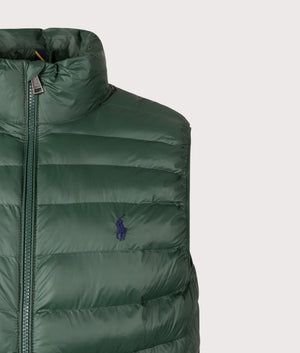 The Colden Packable Vest in College Green. | Polo Ralph Lauren | Shot at EQVVS | Front detail shot 