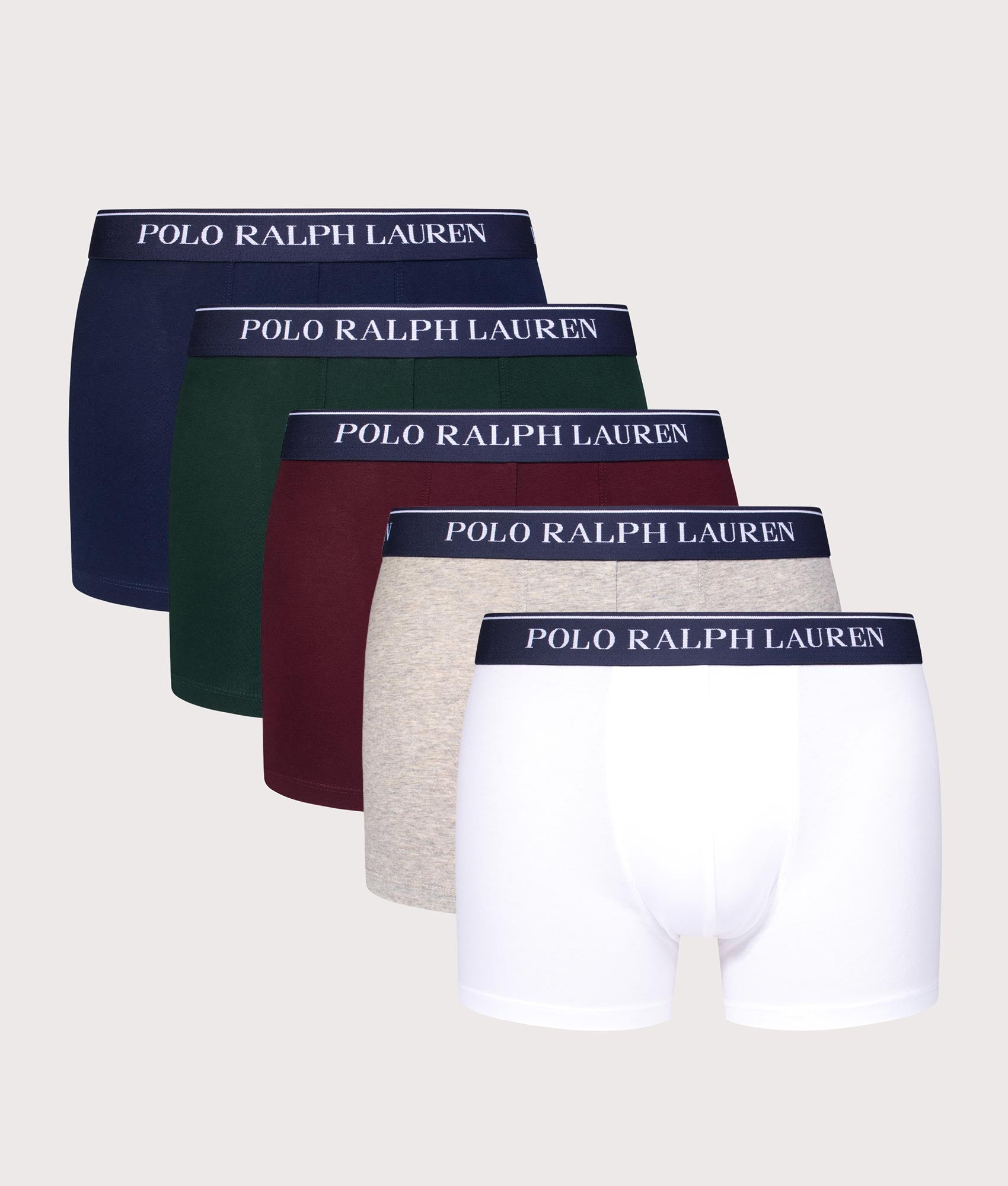 5 Pack Classic Stretch Cotton Trunks in Navy/Grey/Green/Wine/White | Polo Ralph Lauren | EQVVS | Front shot 
