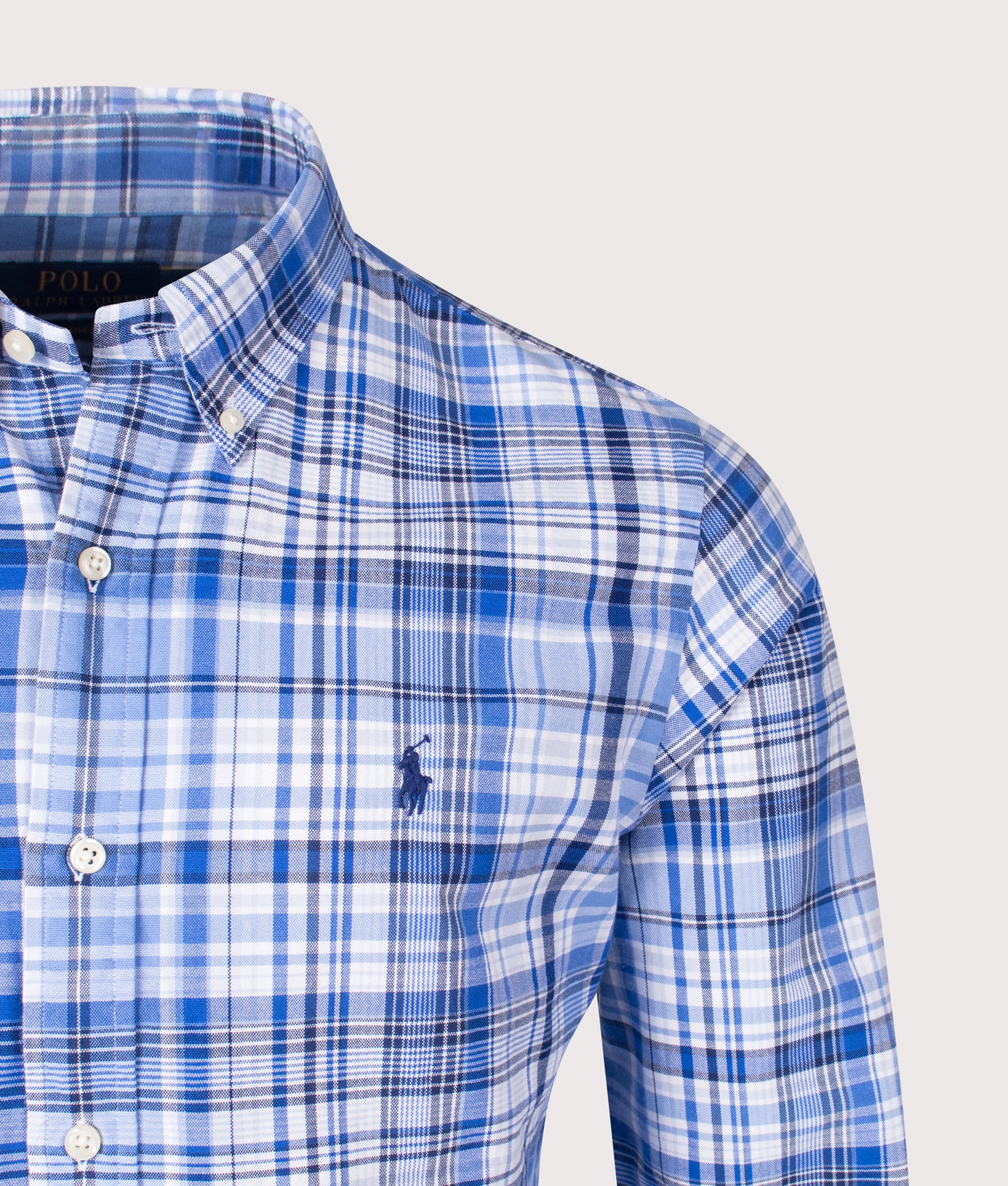 Custom Fit Plaid Oxford Shirt. Shot by EQVVS. Front detail shot.