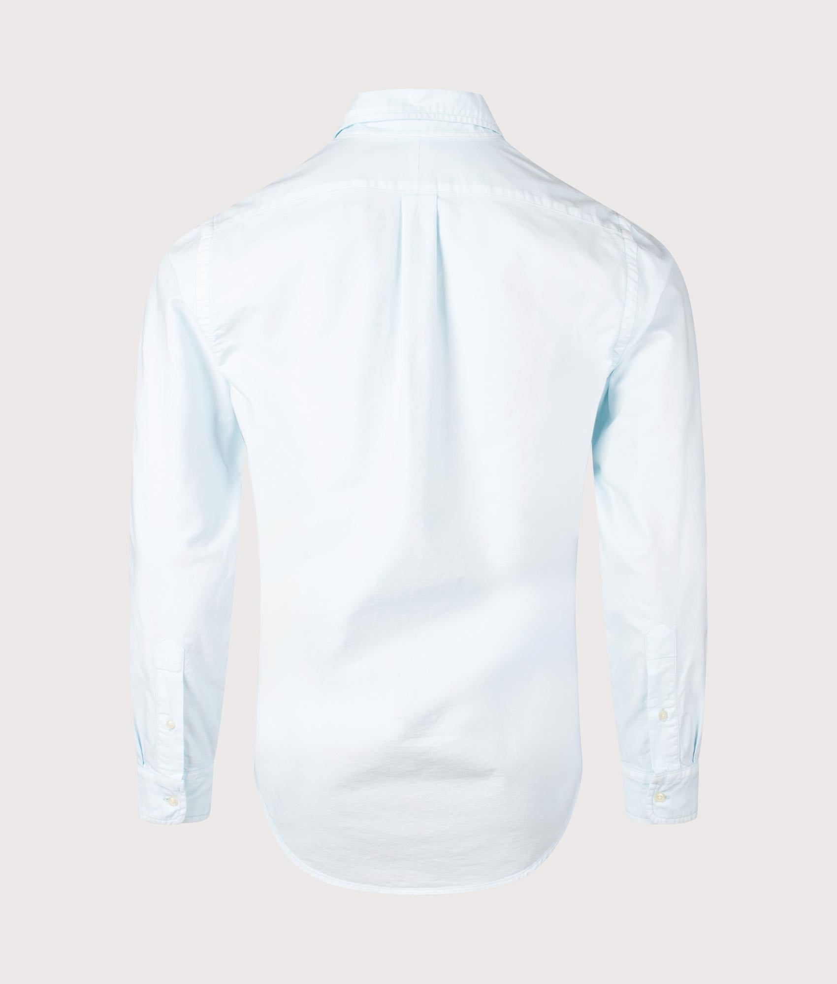 Polo Ralph Lauren Custom Fit Mineral-Dyed Oxford Shirt in Sky. Shot at EQVVS. Back shot 