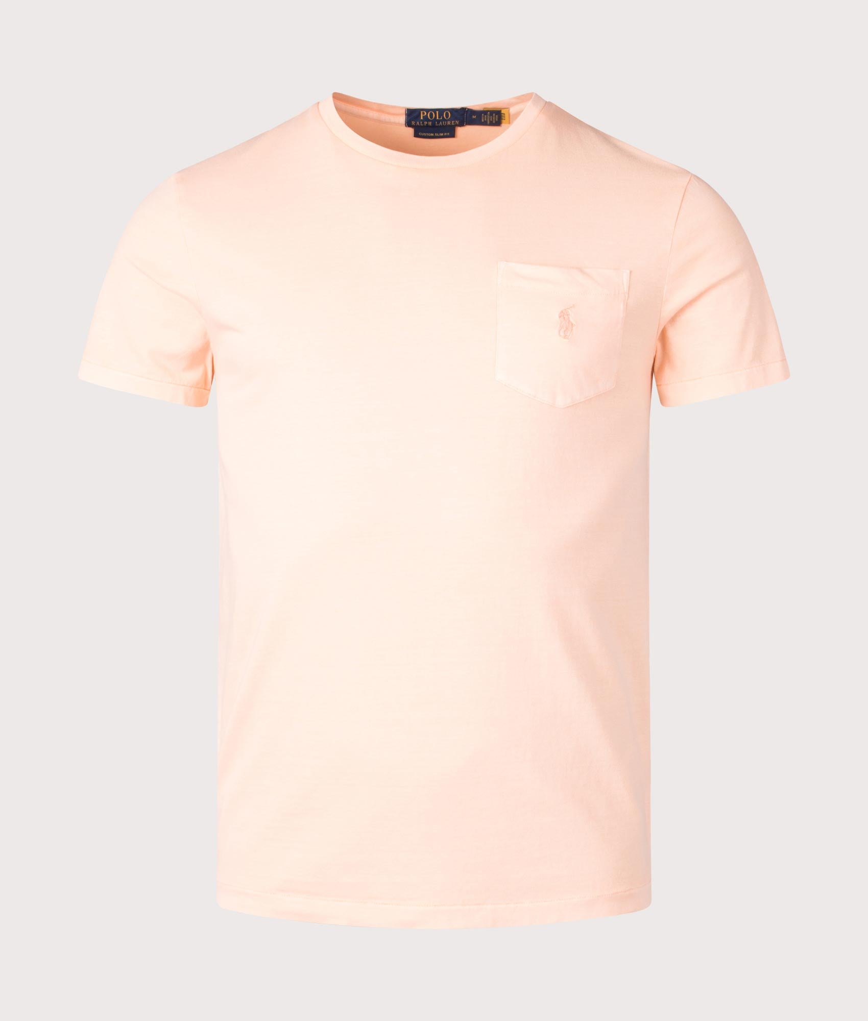 Polo Ralph Lauren Custom Slim Mineral-Dyed Pocket T-Shirt in Amber . Shot at EQVVS. Front shot 
