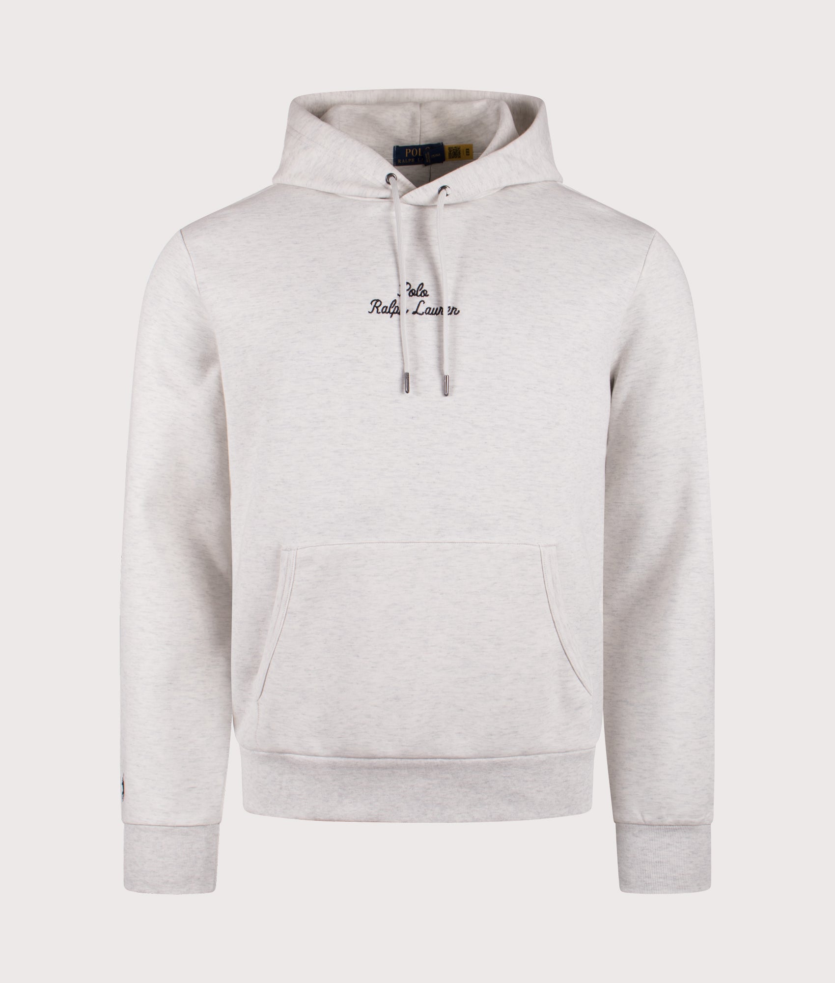 Polo Ralph Lauren Script Chest Logo Hoodie in Soho Heather. Shot at EQVVS. Front shot. 