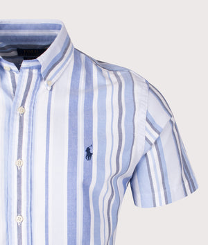 Custom Fit Striped Oxford Shirt. Shot by EQVVS. Front detail shot.