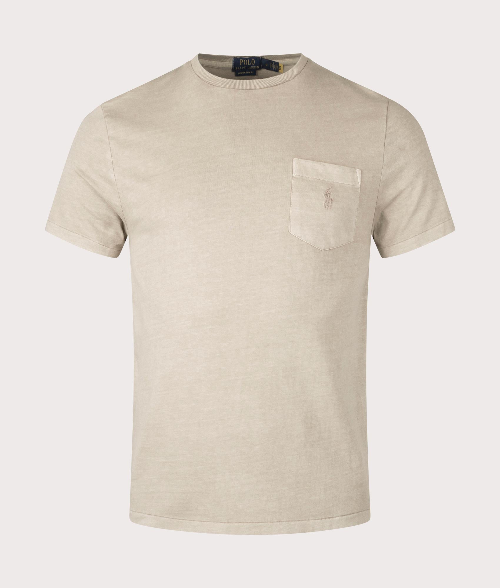 Polo Ralph Lauren Custom Slim Mineral-Dyed Pocket T-Shirt in Olive at EQVVS. Front Shot.