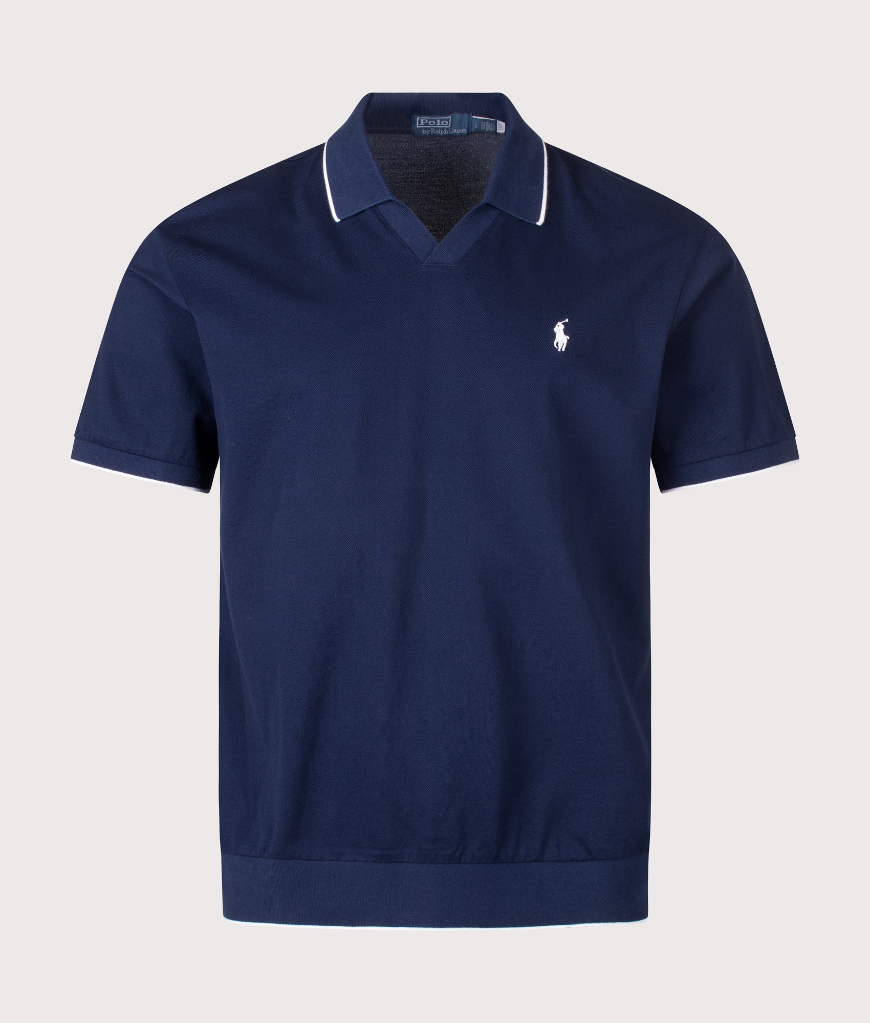 Polo Ralph Lauren Jacquard Mesh Polo Shirt in Newport Navy at EQVVS Menswear. Front shot.