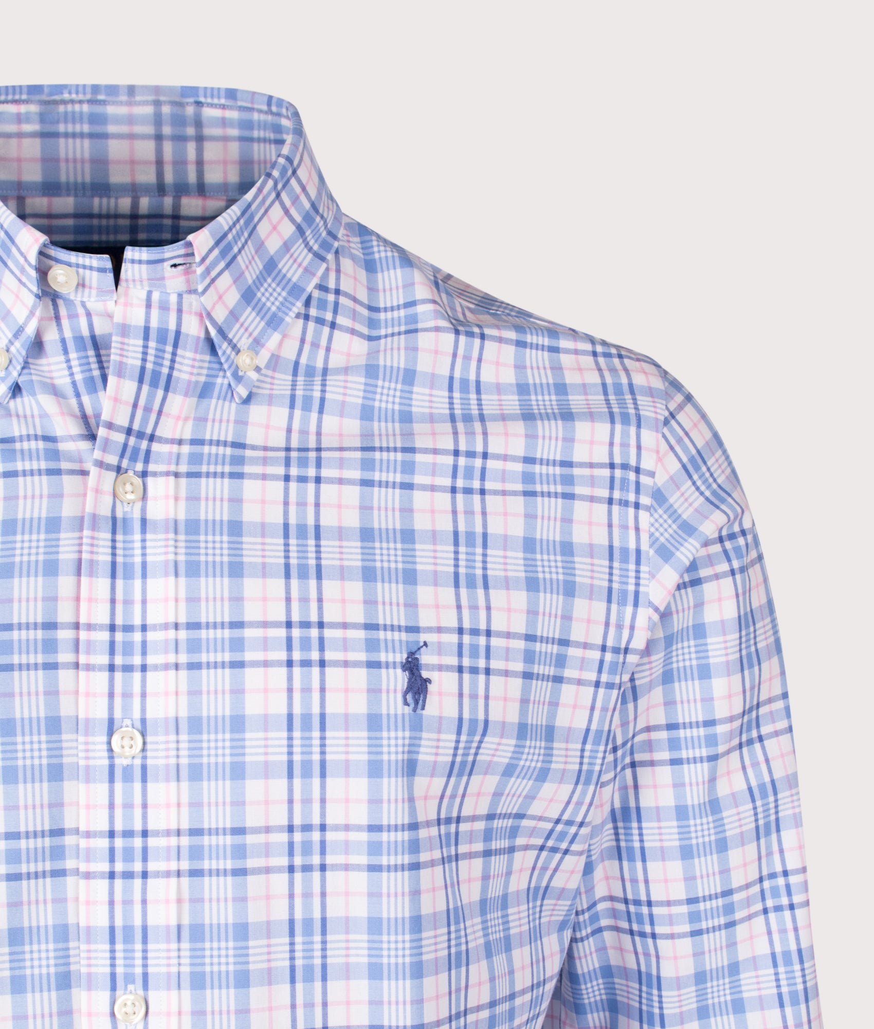 Custom Fit Checked Stretch Poplin Shirt. Shot by EQVVS. Detail shot.