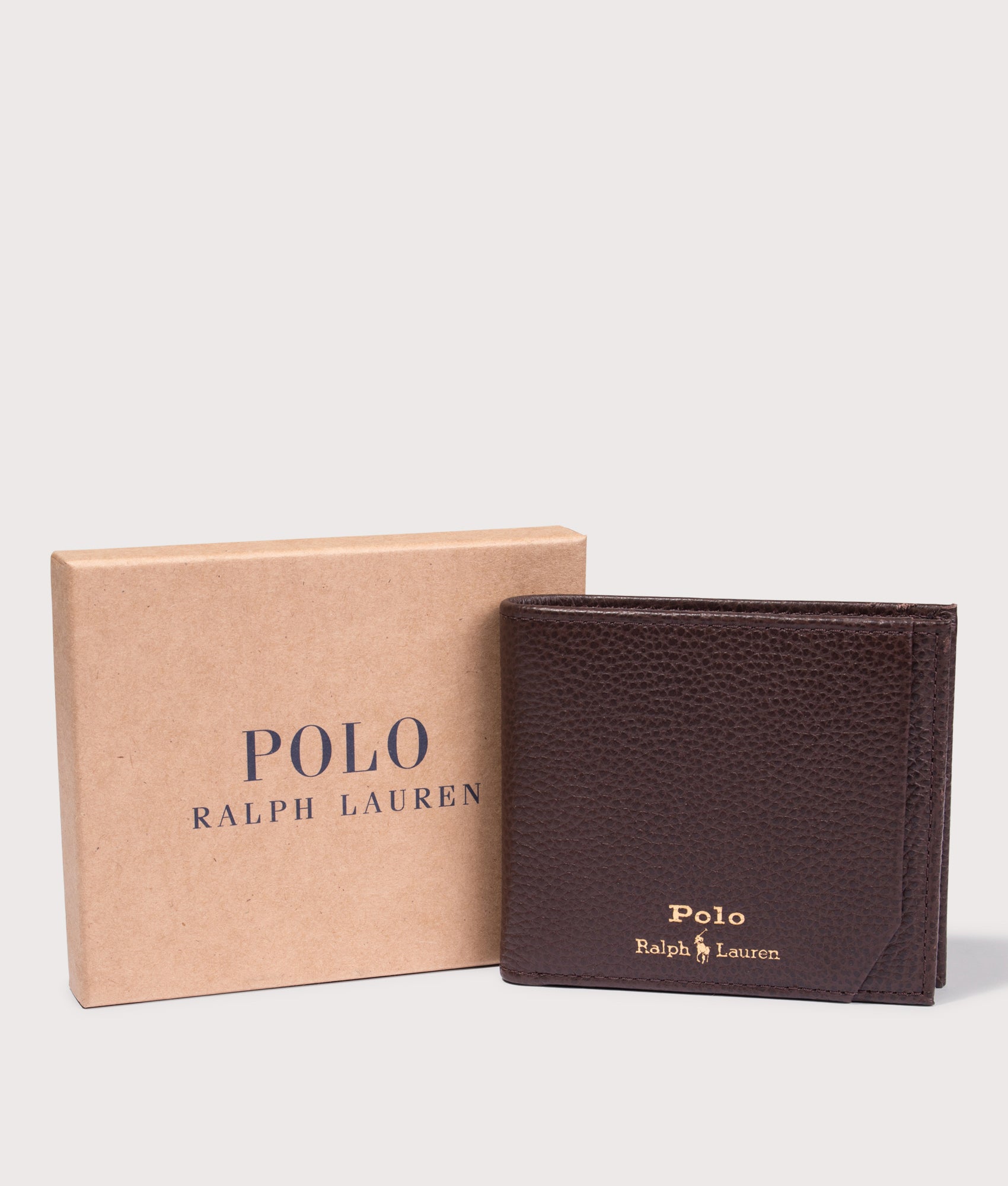 Pebbled Leather Billfold Wallet in Dark Brown | Polo Ralph Lauren | EQVVS | Box shot 