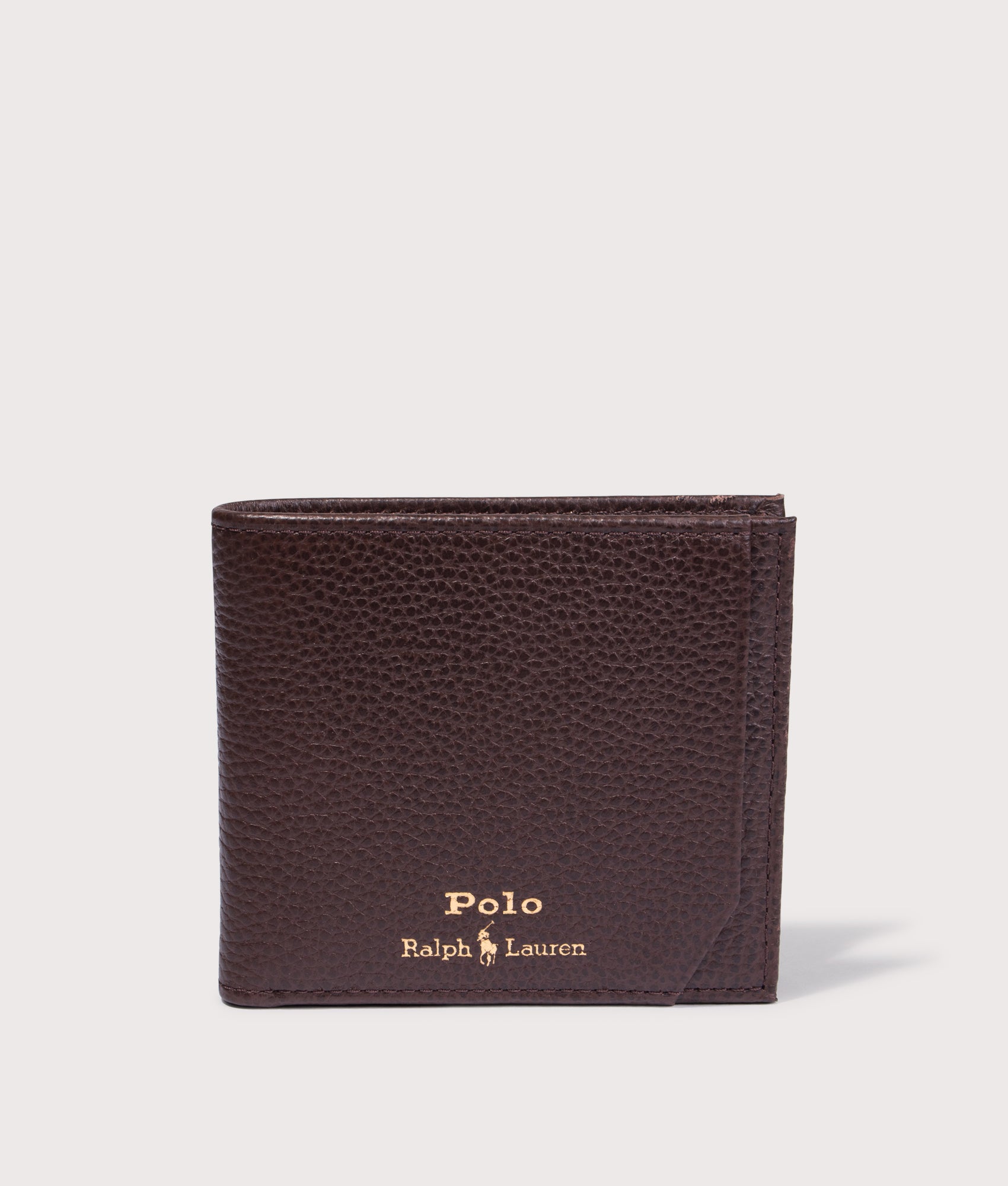 Pebbled Leather Billfold Wallet in Dark Brown | Polo Ralph Lauren | EQVVS | Closed front shot 