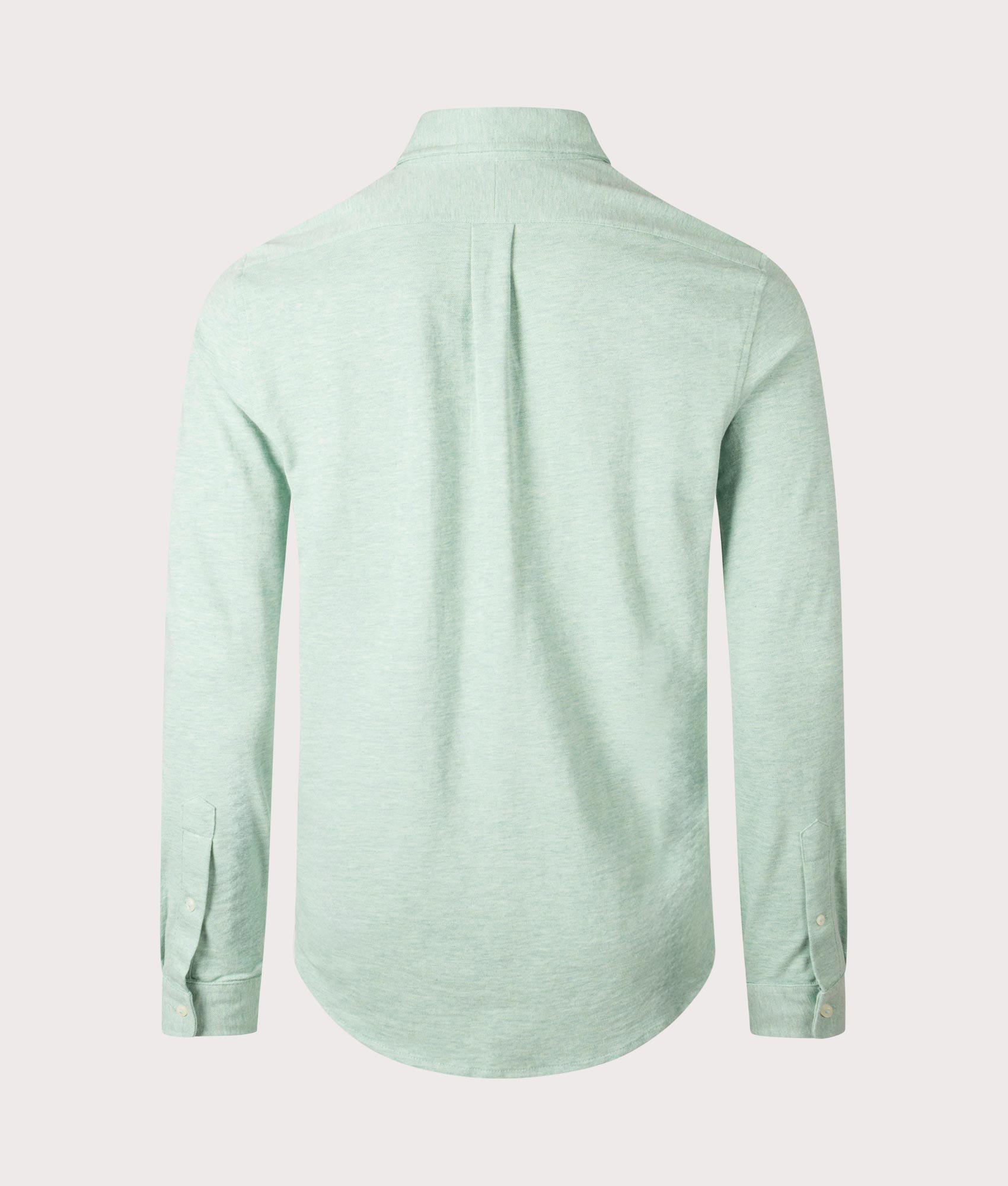 Polo Ralph Lauren Relaxed Fit Featherweight Mesh Shirt in Celadron Heather green. Back Shot.