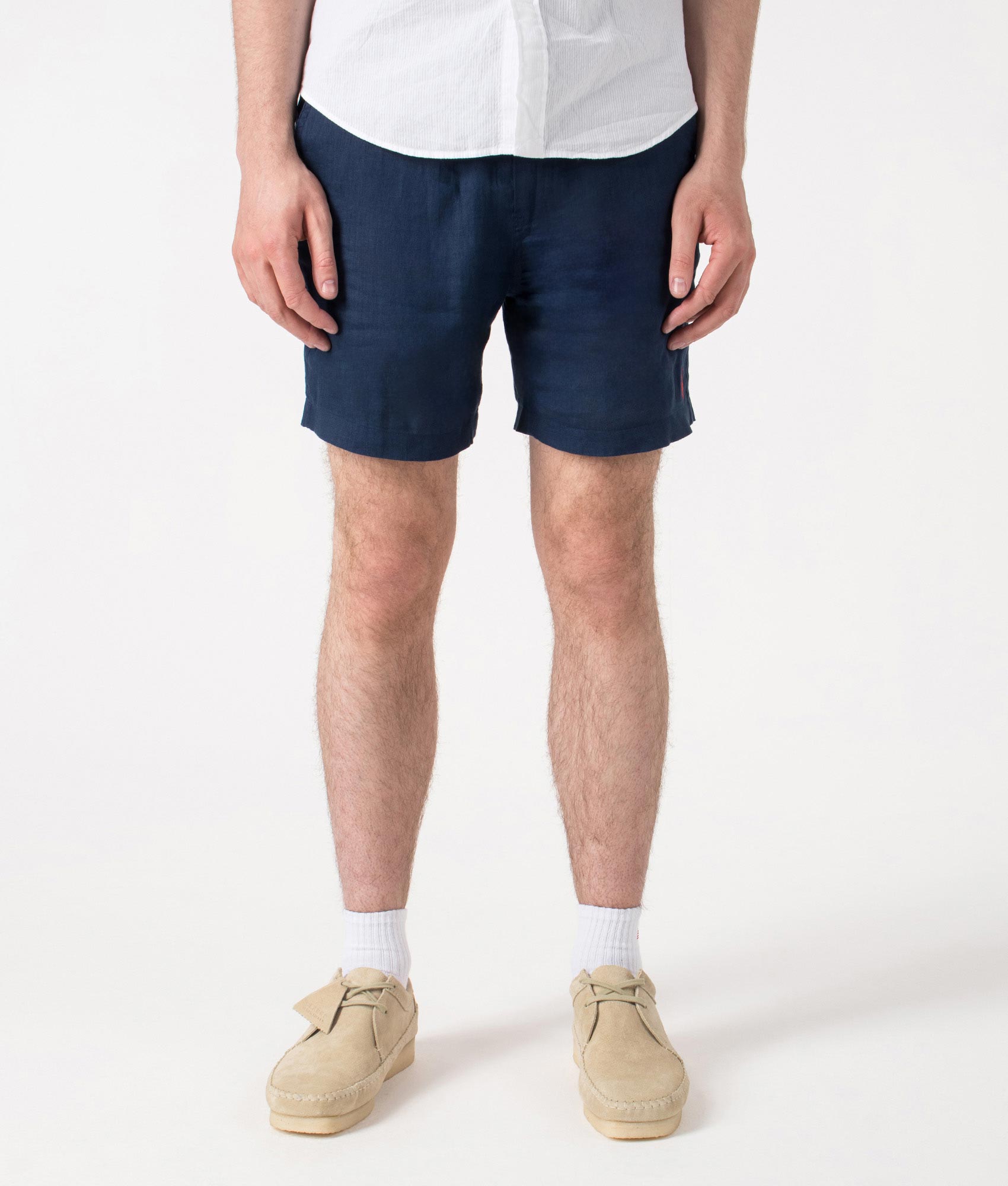 6-Inch Polo Prepster Linen Shorts. Shot by EQVVS. Front shot.