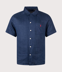 Classic Fit Short Sleeve Linen Camp Shirt: 001 Newport Navy 