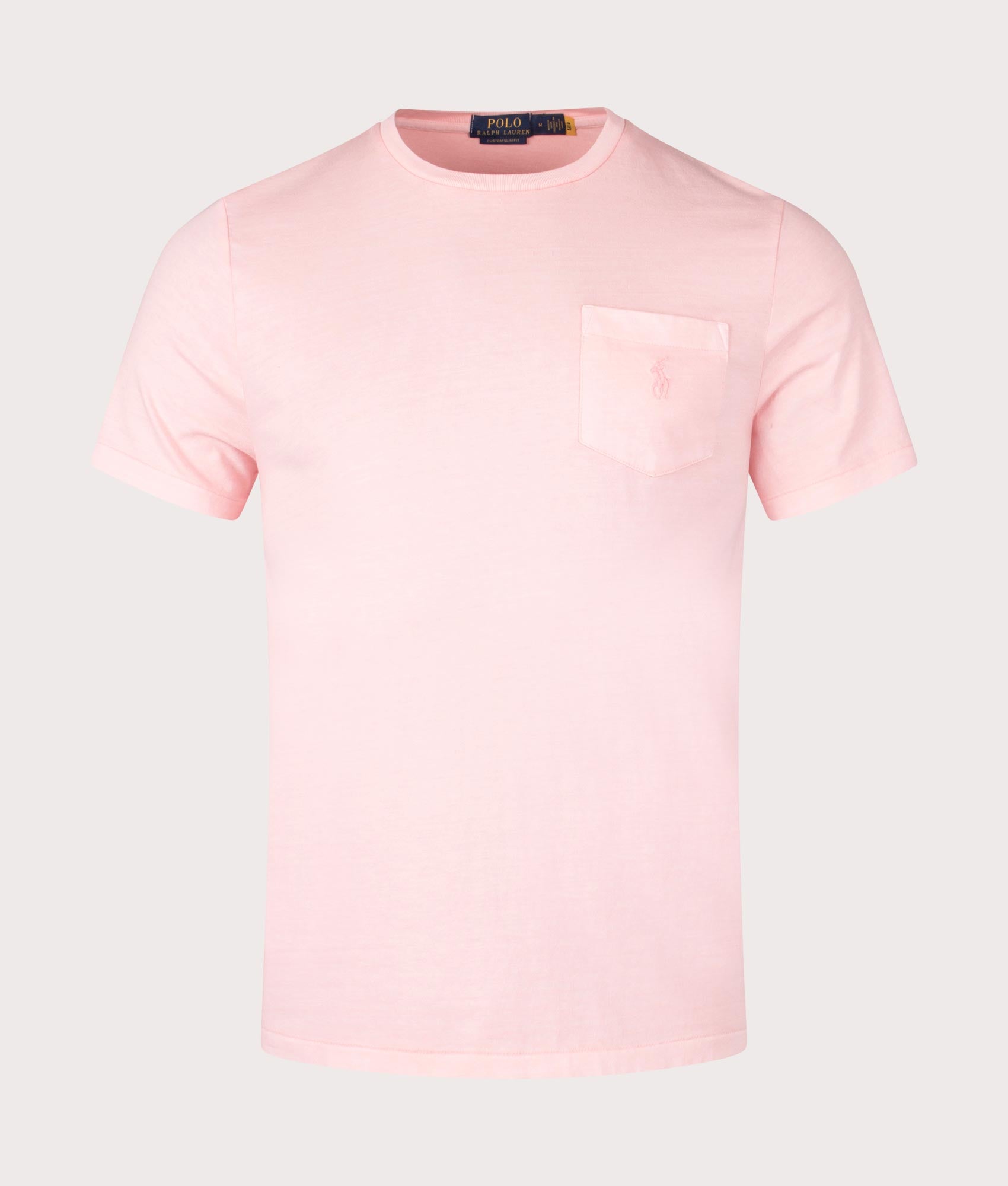 Polo Ralph Lauren Custom Slim Mineral-Dyed Pocket T-Shirt in Rose at EQVVS. Front Shot.