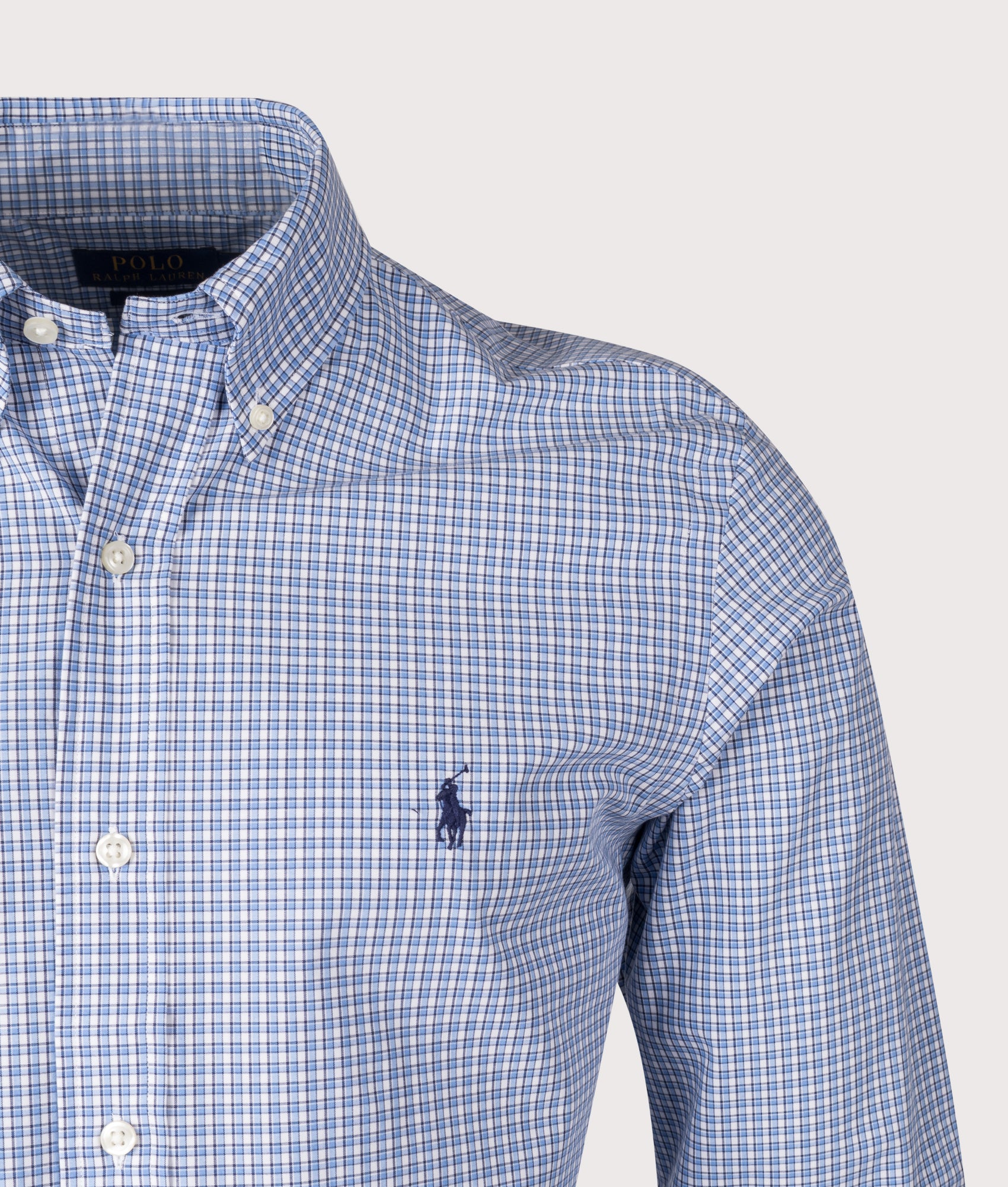 Custom Fit Checked Stretch Poplin Shirt. Shot by EQVVS. Front detail shot.