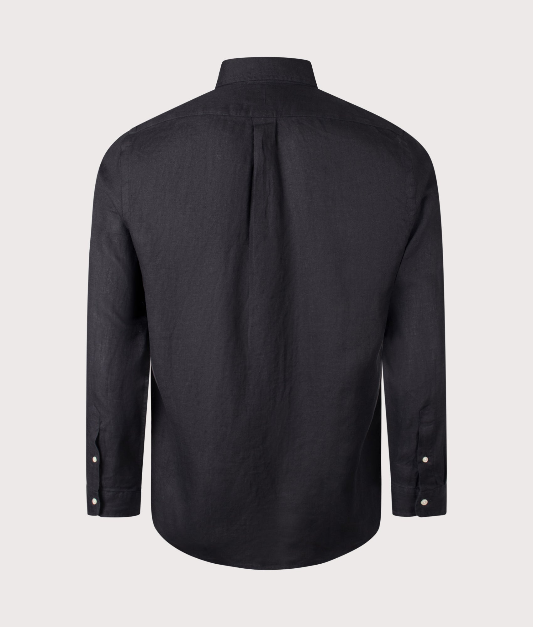 Polo Ralph Lauren Custom Fit Linen Shirt in Polo Black at EQVVS Menswear. Back shot.