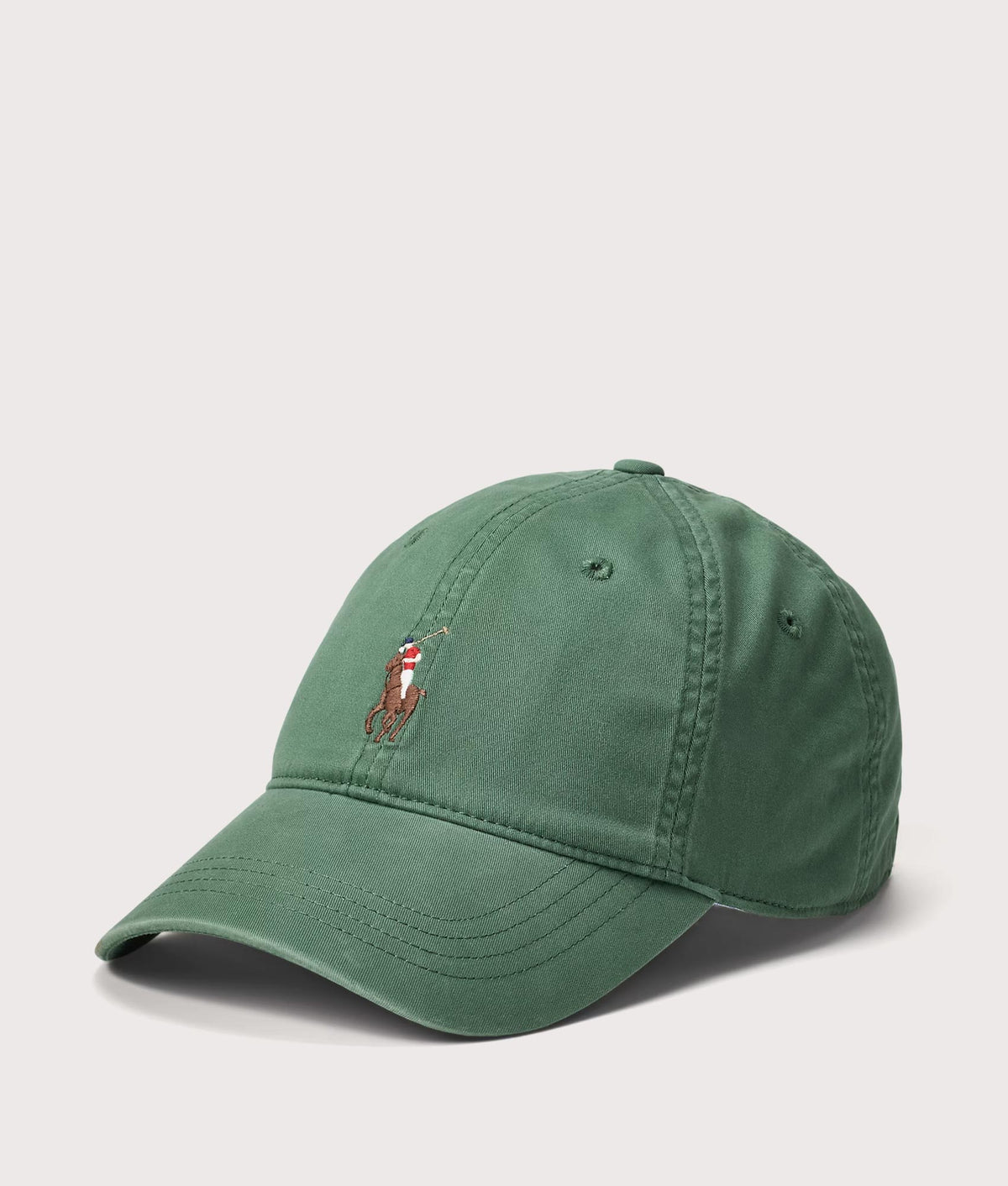 Polo Ralph Lauren Stretch-Cotton Twill Ball Cap in Washed Forest at EQVVS Menswear. Angled front shot.