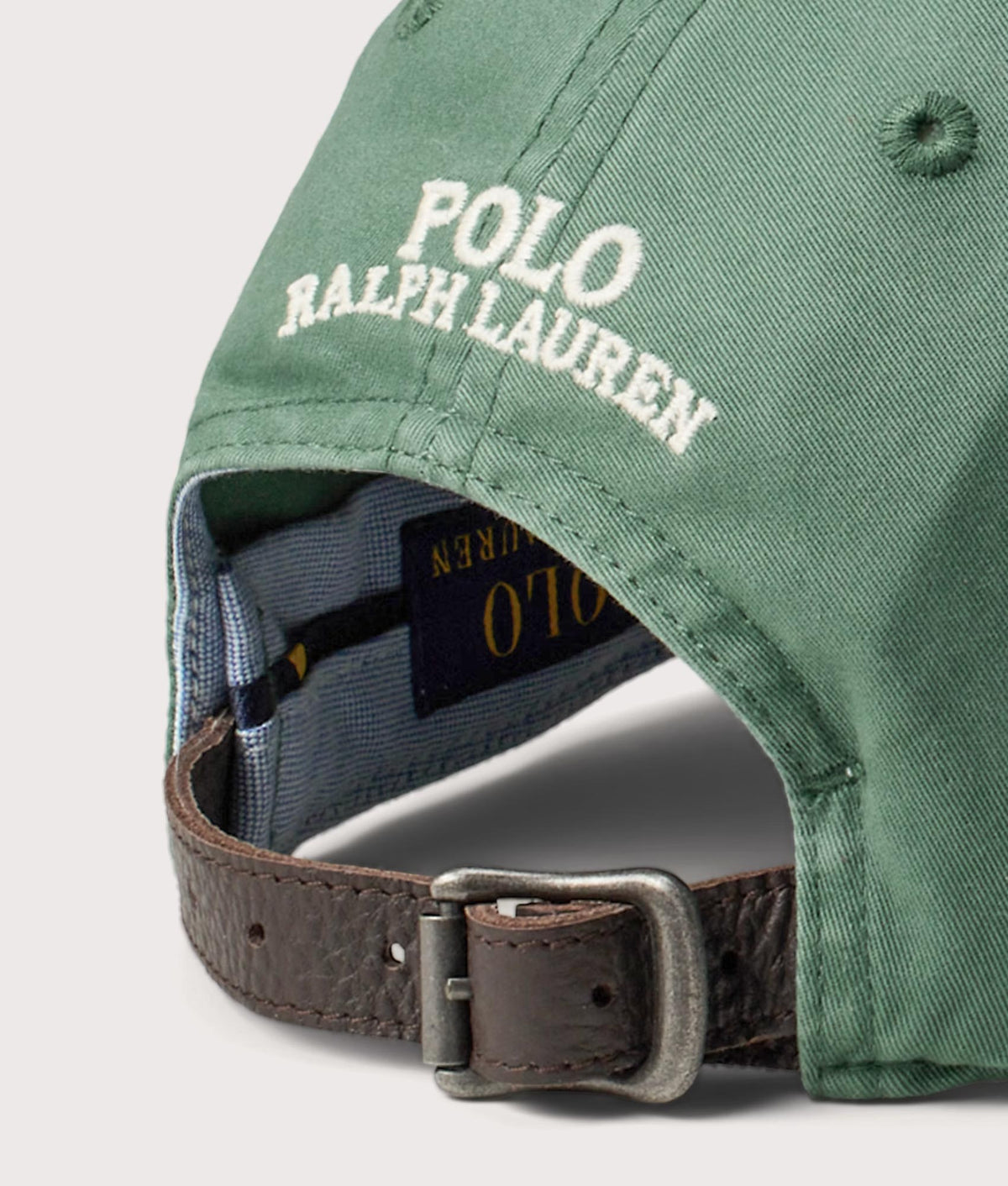 Polo Ralph Lauren Stretch-Cotton Twill Ball Cap in Washed Forest at EQVVS Menswear. Rear detail shot.