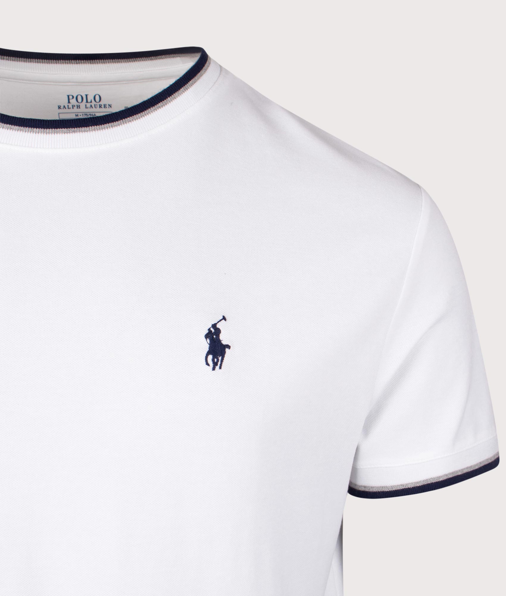 Polo Ralph Lauren Classic Fit Mesh T-Shirt in White at EQVVS Menswear.  Detail shot. 
