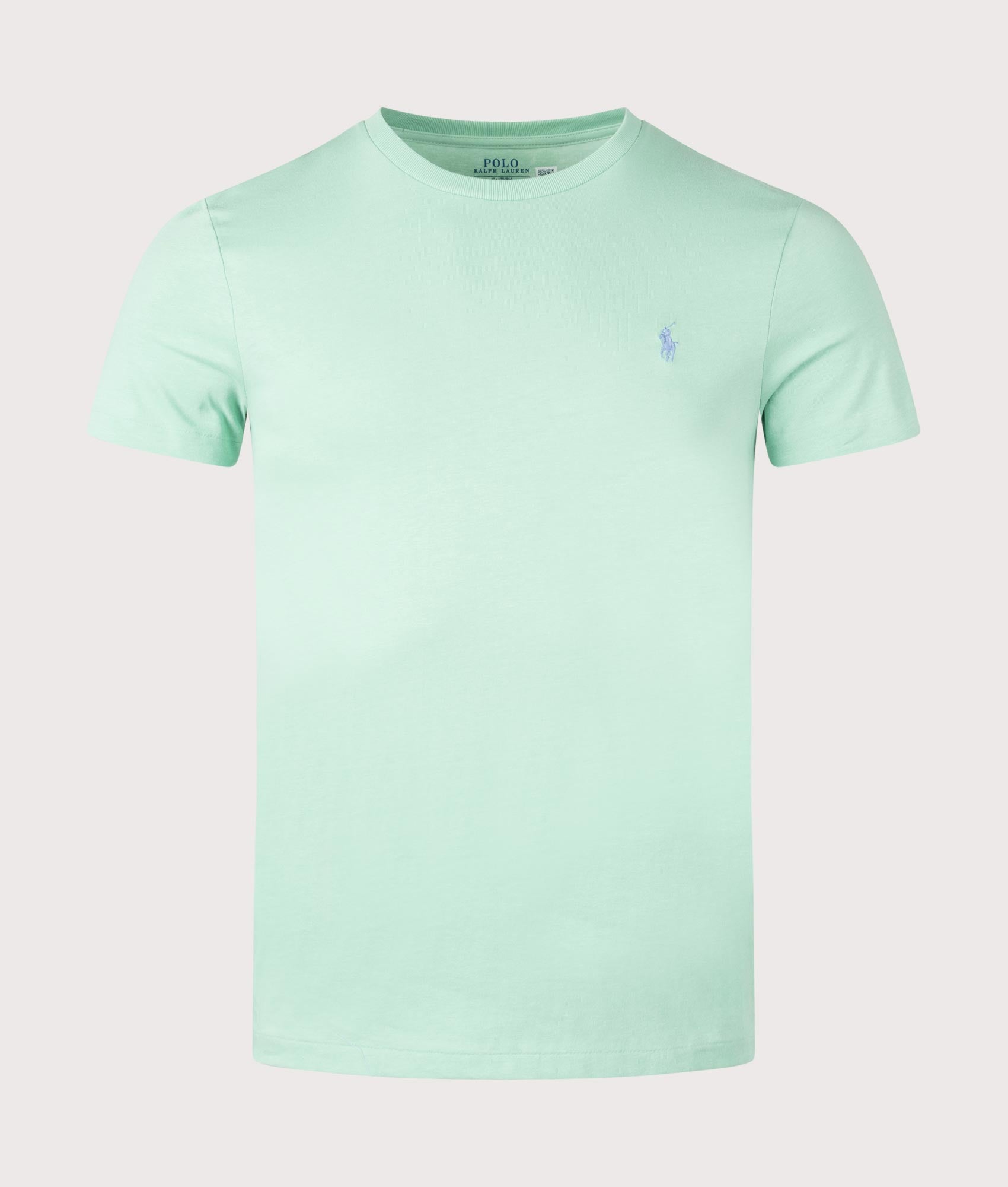 Polo Ralph Lauren Custom Slim Fit Jersey T-Shirt in Celadon, 100% cotton at EQVVS. Front shot. 