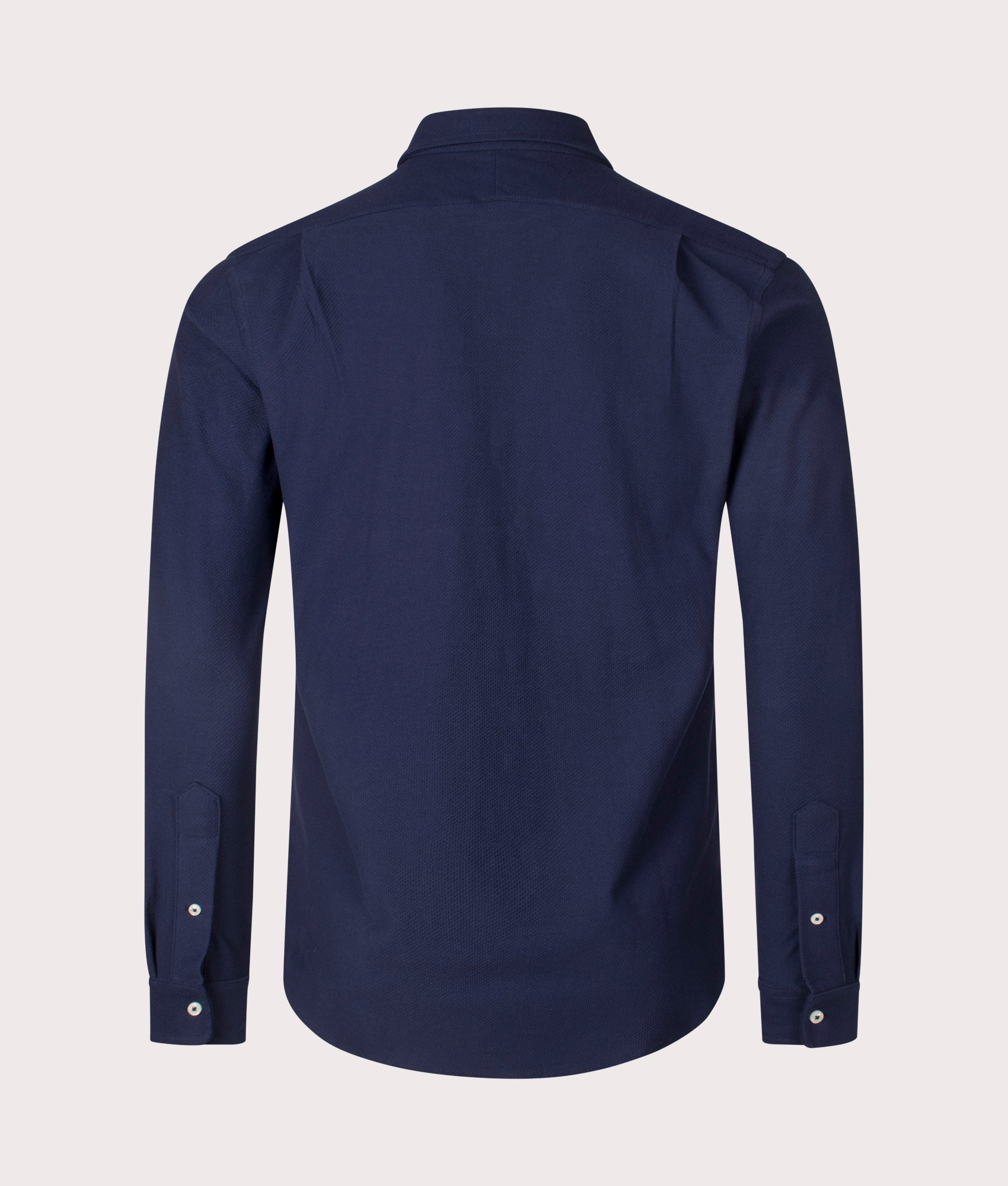 Polo Ralph Lauren Honeycomb-Knit Shirt in Cruise Navy. Shot at EQVVS.  Back shot 
