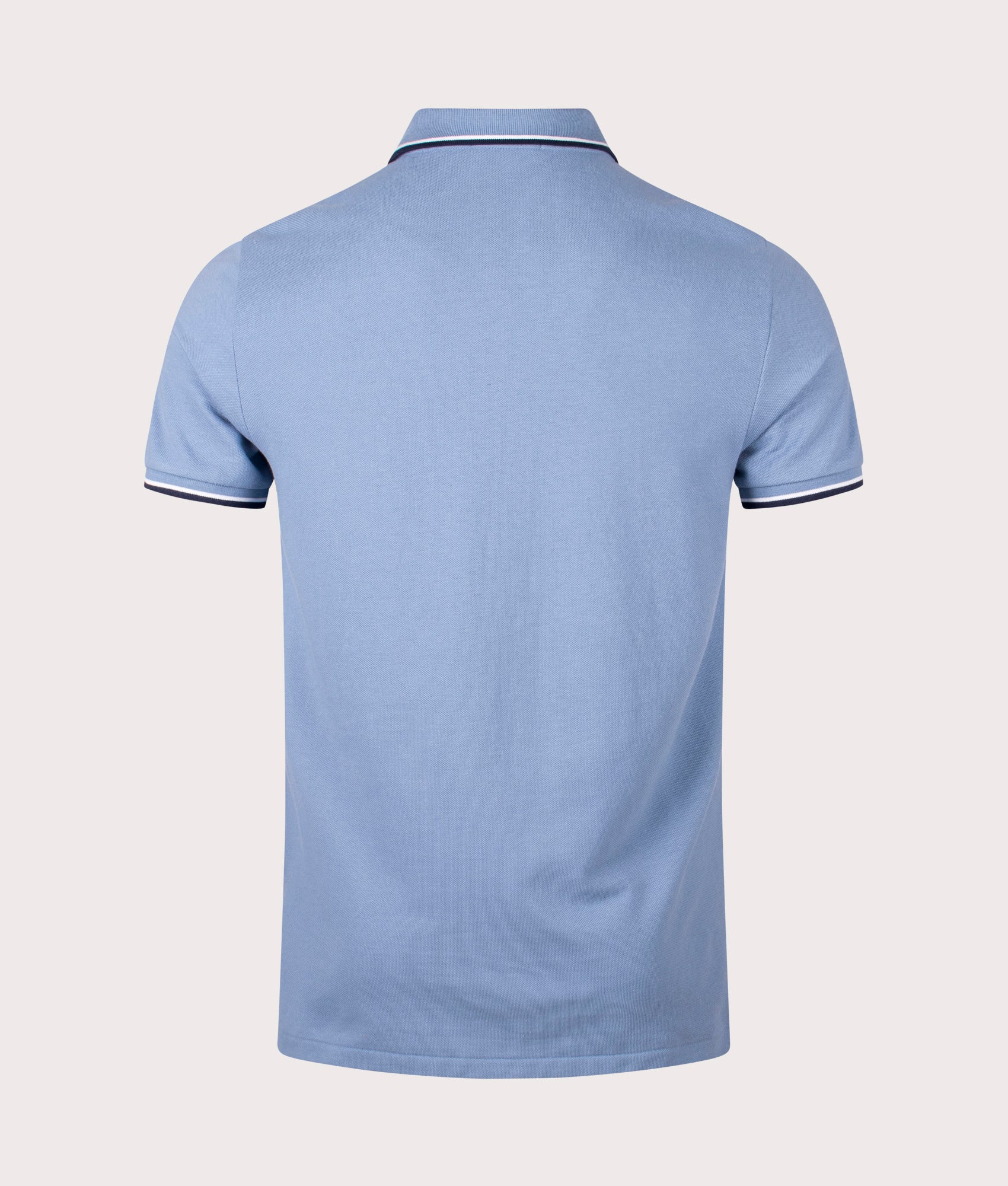 Custom Slim Fit Mesh Polo Shirt by Polo Ralph Lauren in Channel Blue. Shot by EQVVS. Back shot.