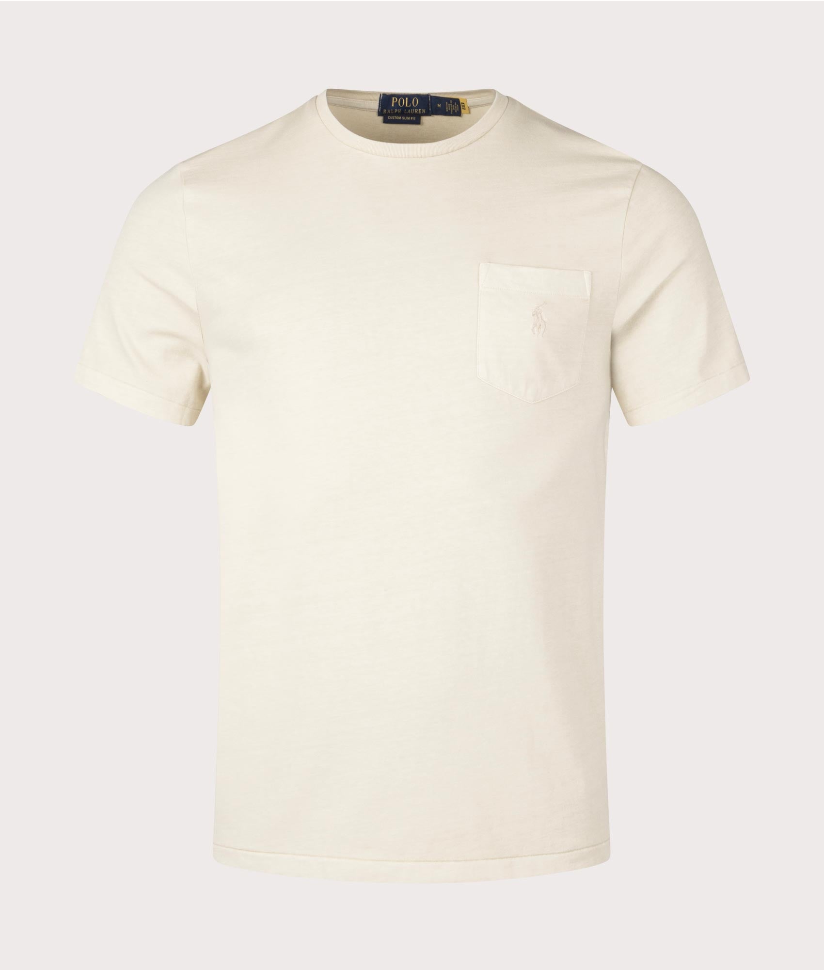 Polo Ralph Lauren Custom Slim Mineral-Dyed Pocket T-Shirt in Neutral at EQVVS. Front Shot.