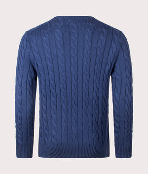 Cable Knit Cotton Jumper by Polo Ralph Lauren in Light Navy. Shot by EQVVS. Back shot.