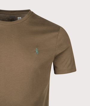 Custom Slim Fit Jersey T-Shirt in Nature Brown. | 100% Cotton | Polo Ralph Lauren | Shot at EQVVS | Front detail shot 