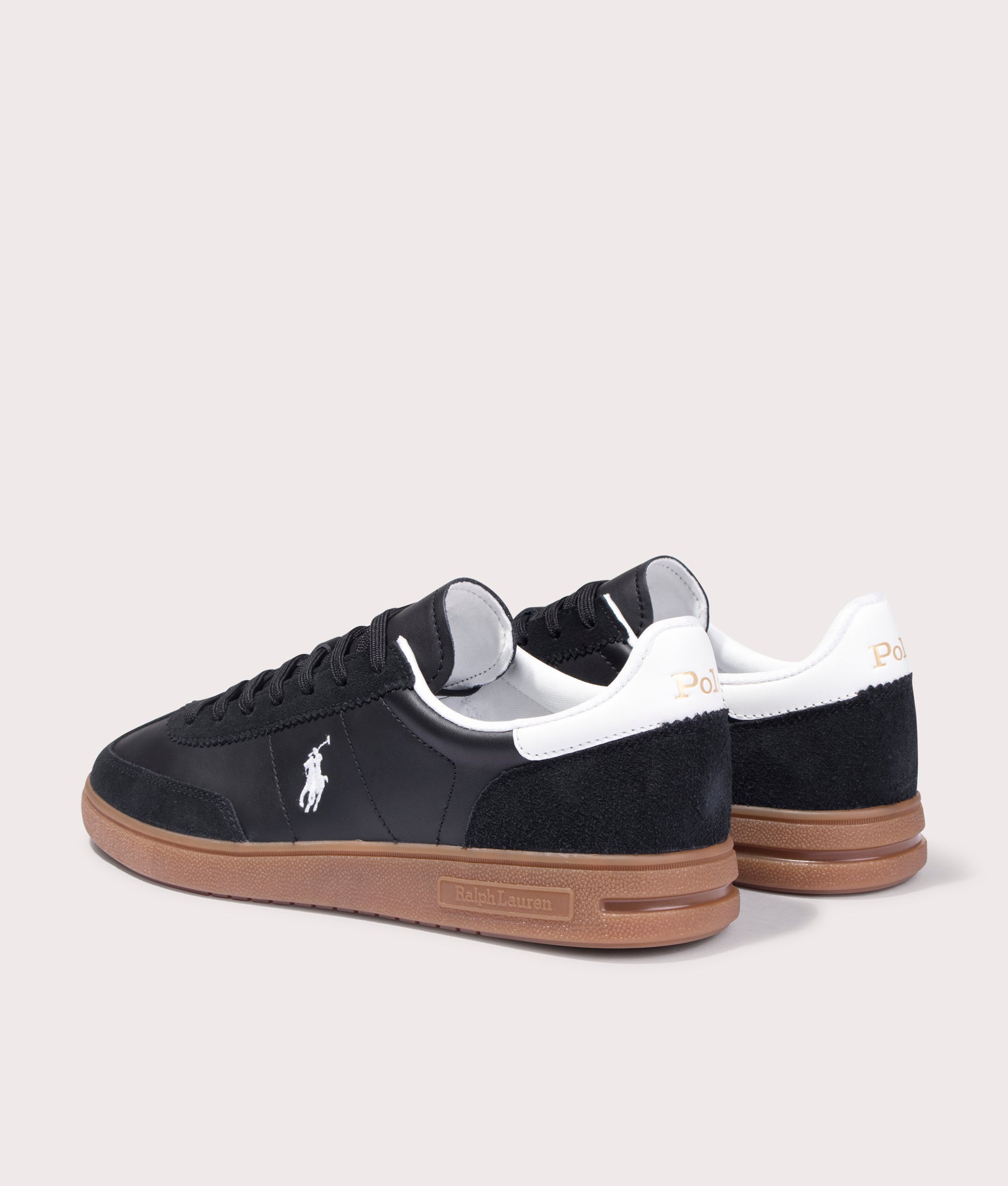 Polo Ralph Lauren Bedford Low Top Sneakers in Black/White. Shot at EQVVS. Back shot. 
