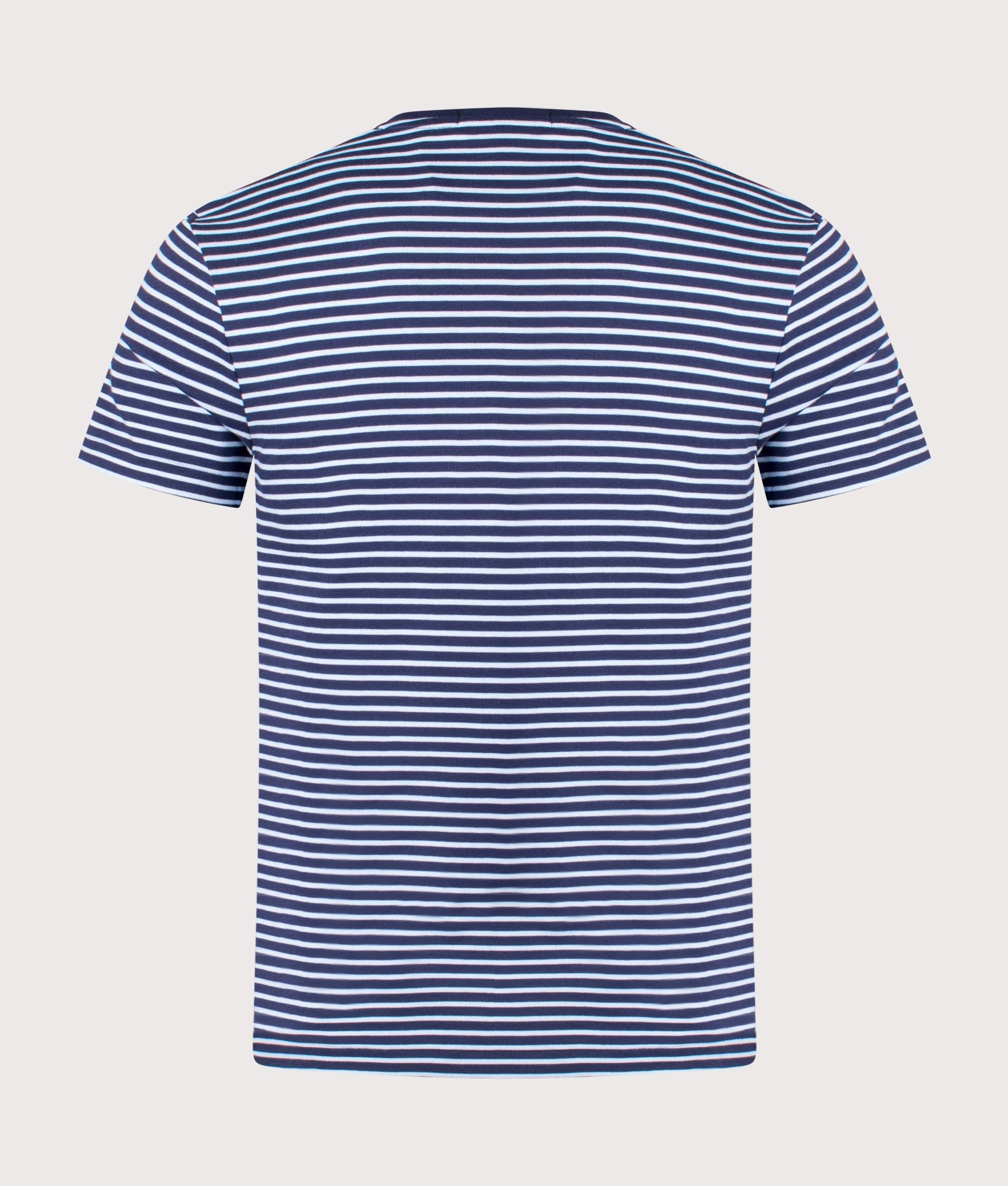 Polo Ralph Lauren Custom Slim Striped Soft Cotton T-Shirt in Refined Navy/Office Blue, 100% cotton at EQVVS. Back shot. 
